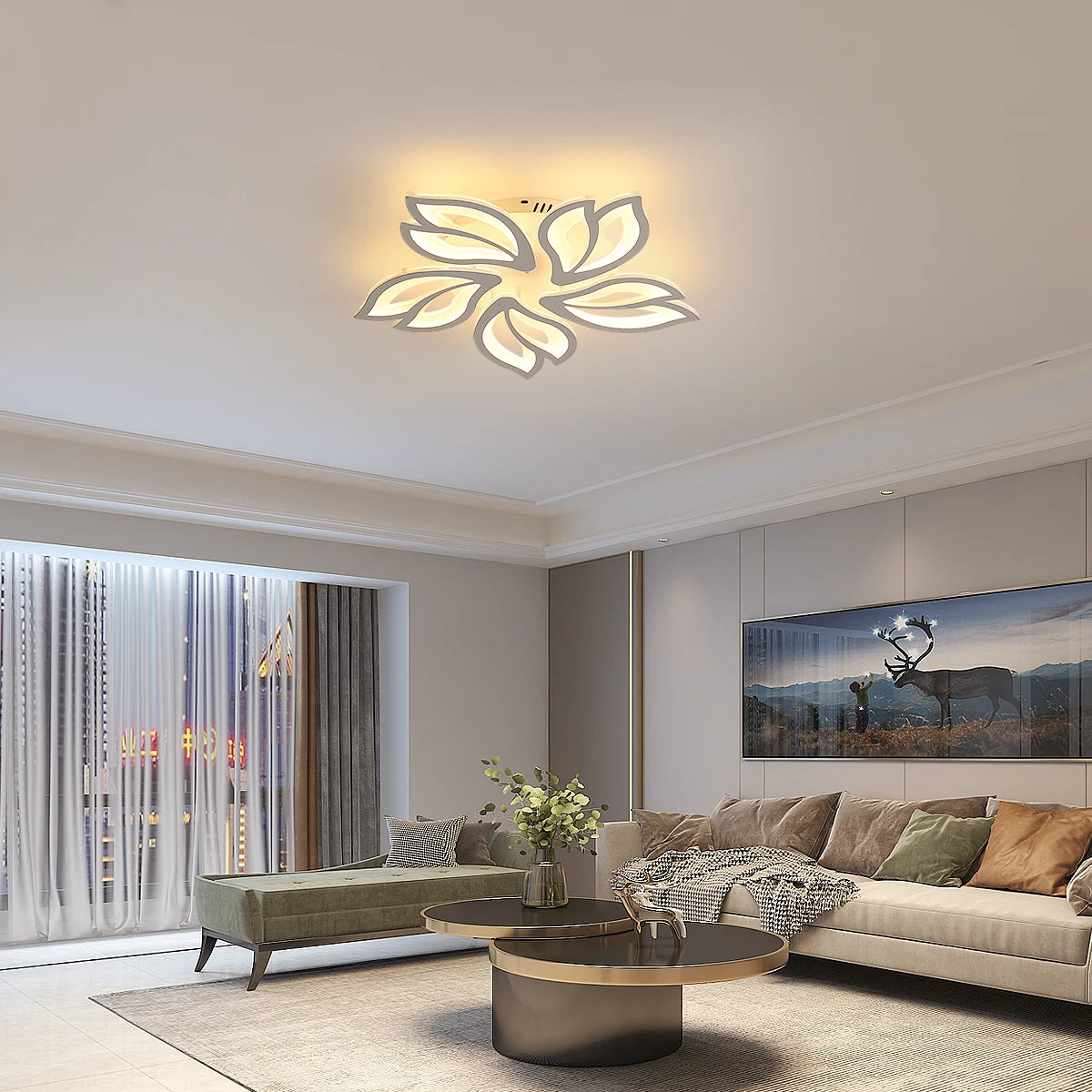 Dimmable LED Ceiling Light,Creative 5 Head Petals Design 45W 4050LM Ceiling Lamp with Remote Control 3000K-6500K