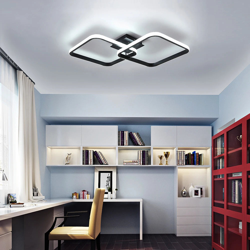 LED Ceiling Light, 42W 4700LM Square Acrylic Ceiling Lamp,Modern Aluminum Luminaire 59CM For Dining Room,Bedroom-Black -White Light 6500K