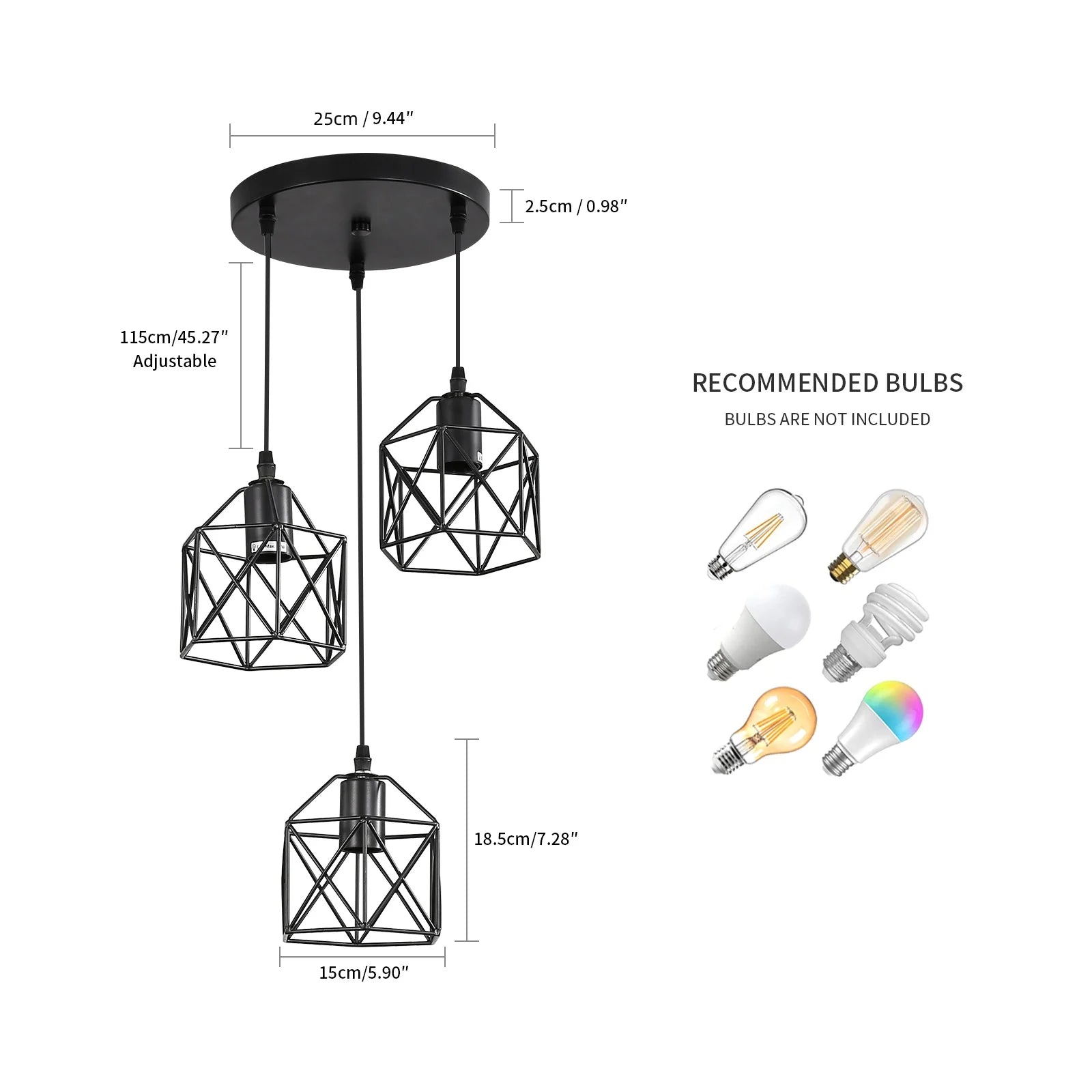 Metal Pendant Light,3-Light LED Nordic Creative Iron Chandelier E27 Geometric Pendant Lights For  Bar Office（Bulb not included）
