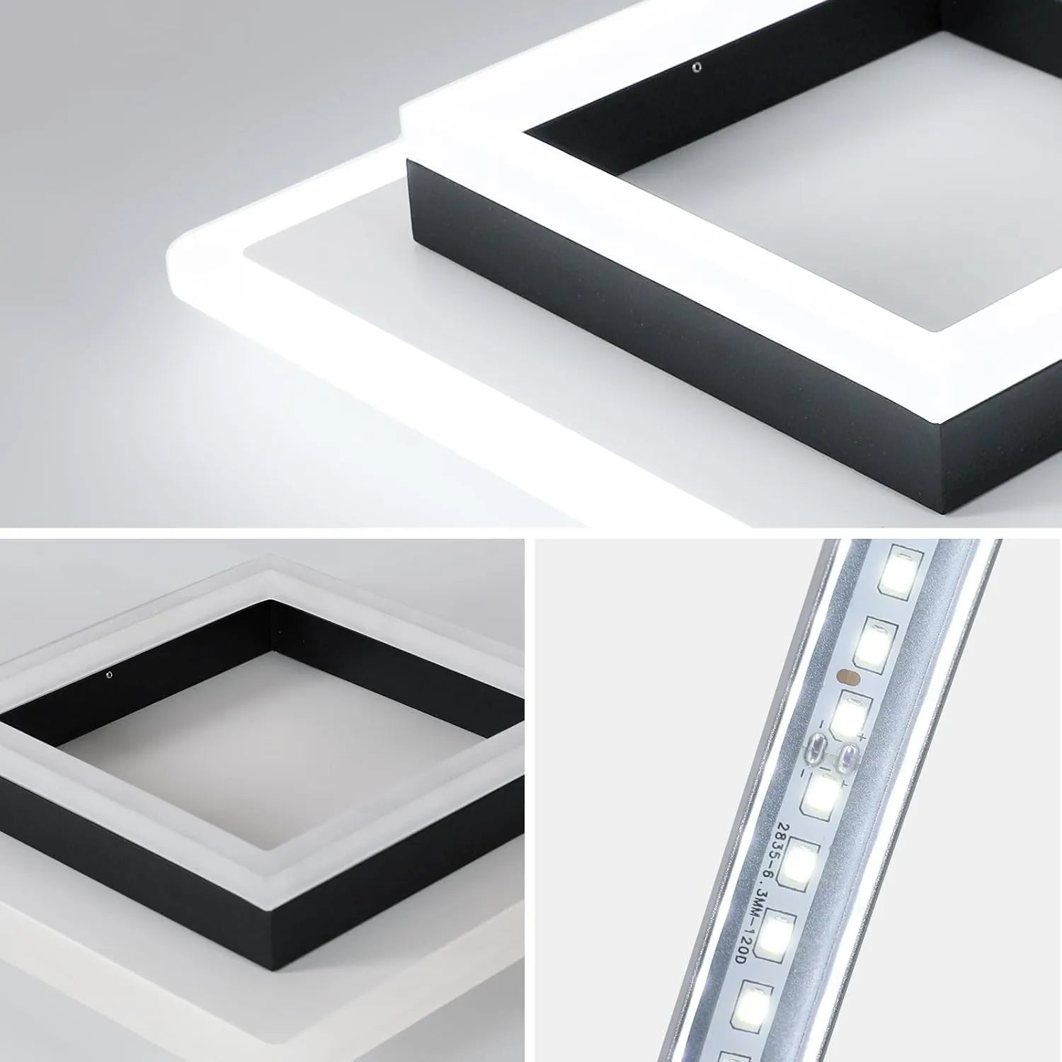 Square Ceiling Light,24W Super Bright Modern LED Ceiling Lamp,White Light 6500K LED Ceiling Lights for Bedroom, Office,  Living Room