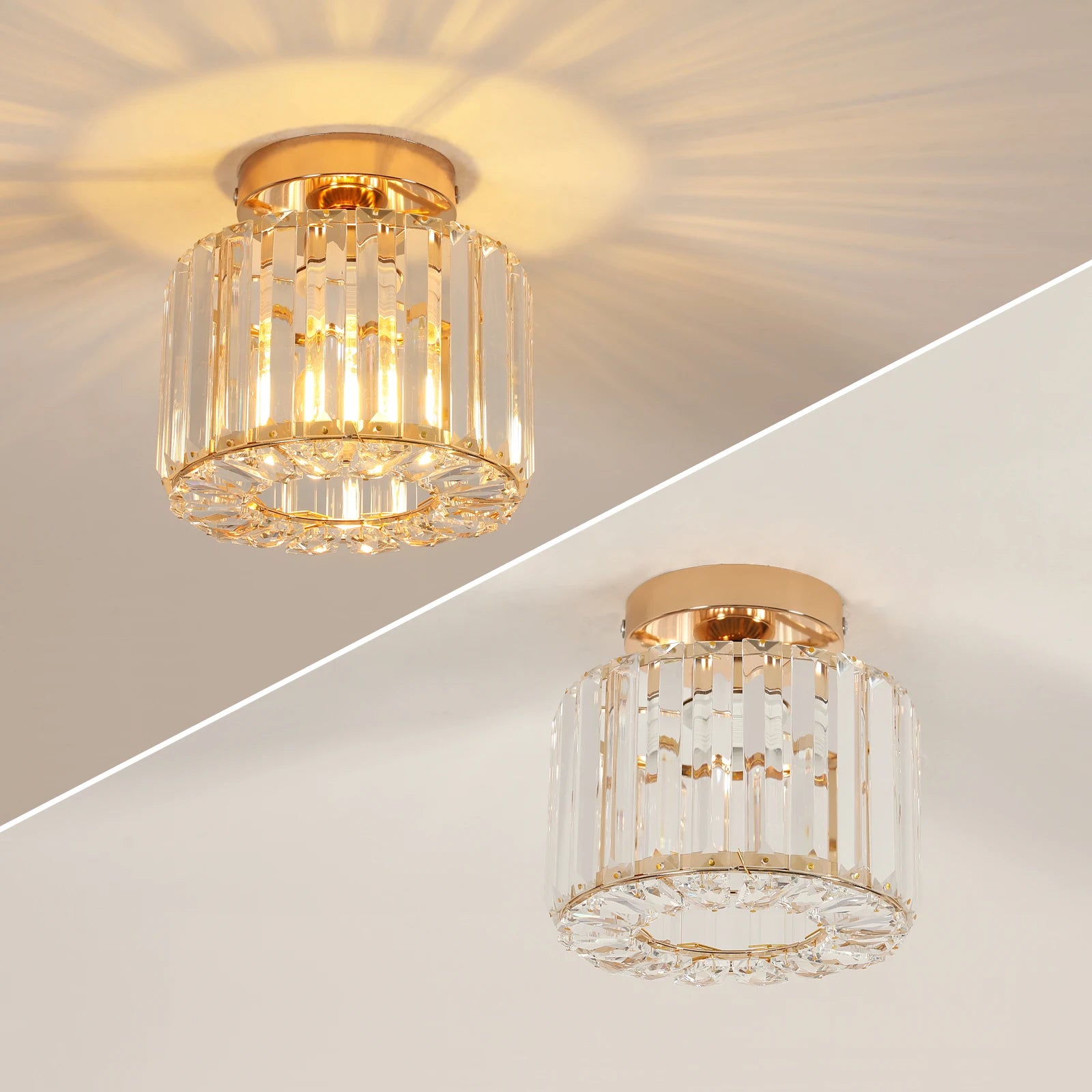Luxury Gold Crystal Ceiling Light Semi Flush Mount Ceiling Lamp No Bulb Included Modern Mini Crystal Chandelier for Hallway Bedroom Entryway Decor