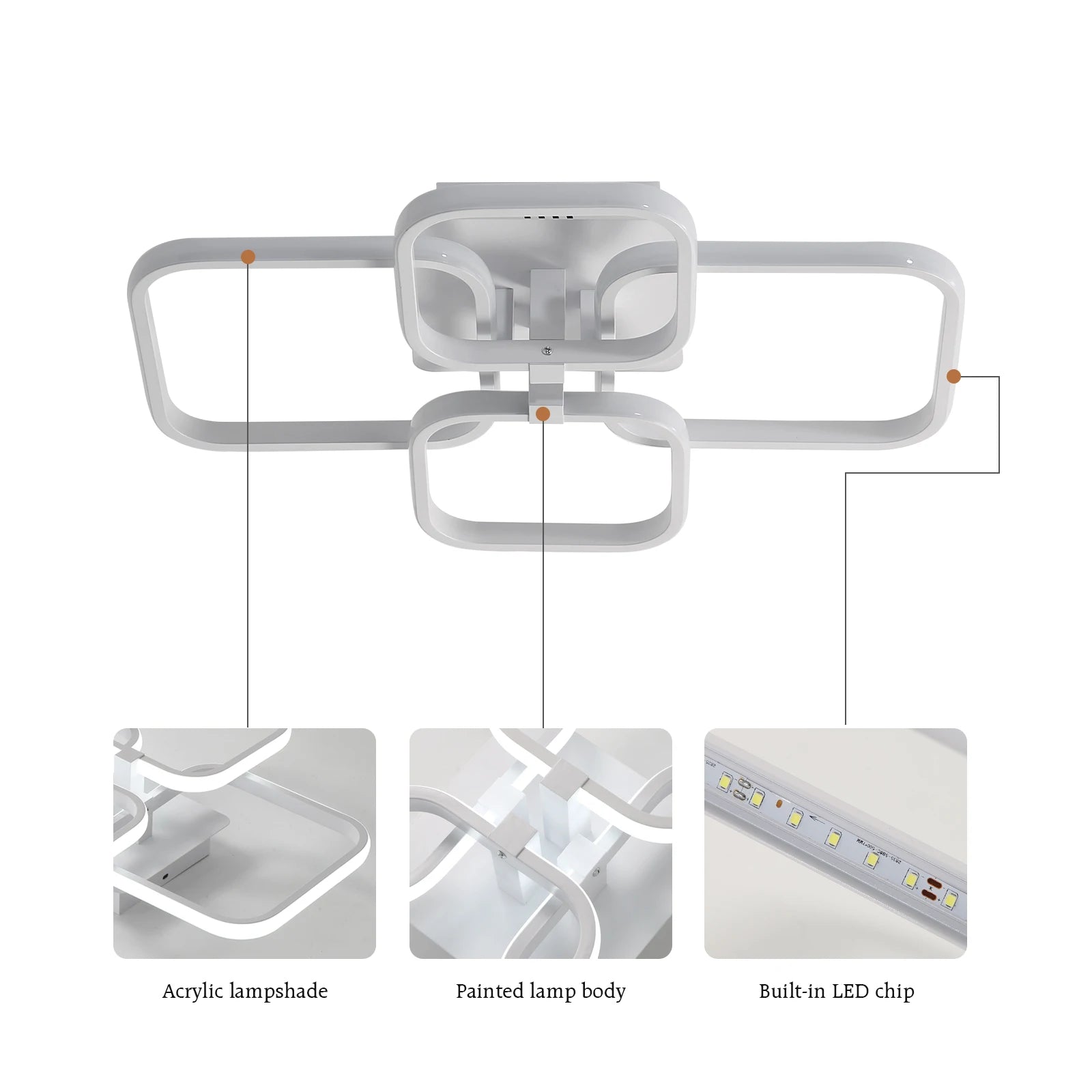 LED Ceiling Light,60W Modern Flush Mount Ceiling Light Fixture,4-Square LED Chandeliers for Living Room,Bedroom,Dining Room,Siting Room, 6500K Cool White Light