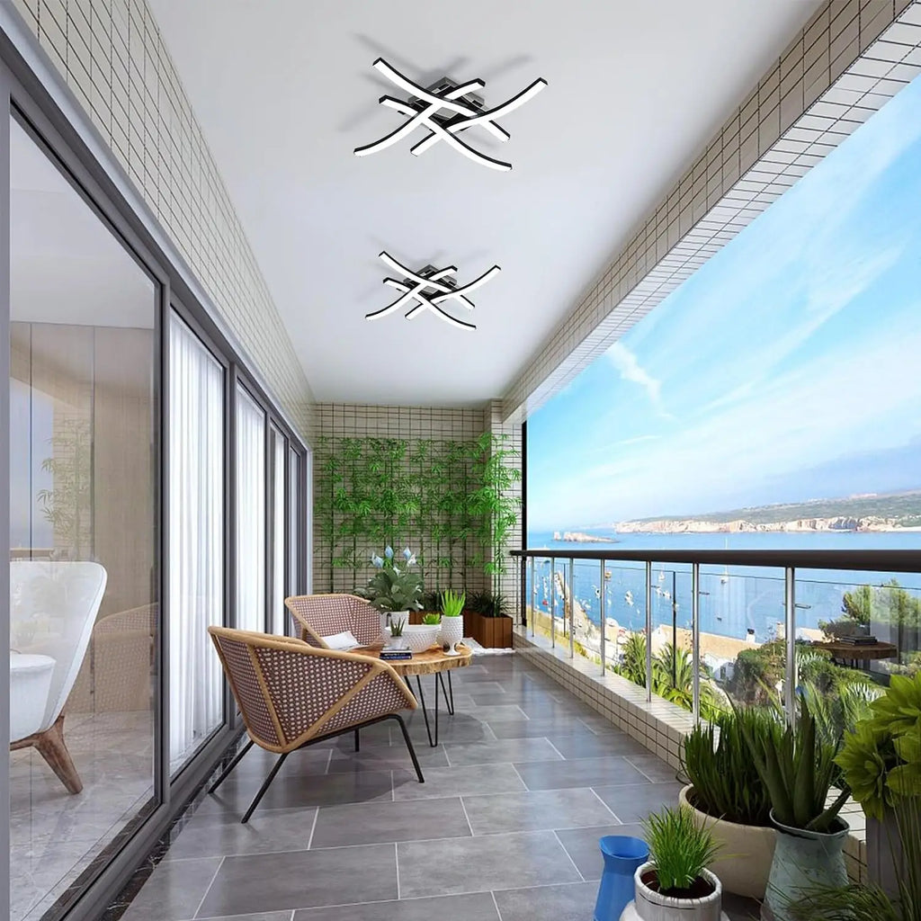 Modern LED Ceiling Light,4 Built-in LED Boards 6500K Cool White Ceiling Lamp,Curved Design Flush Ceiling Light Fixture