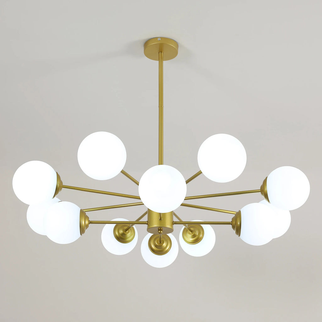 Modern Sputnik Chandelier Light Fixture, 8+4 Heads Globe Flush Mount Ceiling Light Milk Glass Ball Chandelier For Kitchen Island Lighting Fixture (Bulb Not Included)