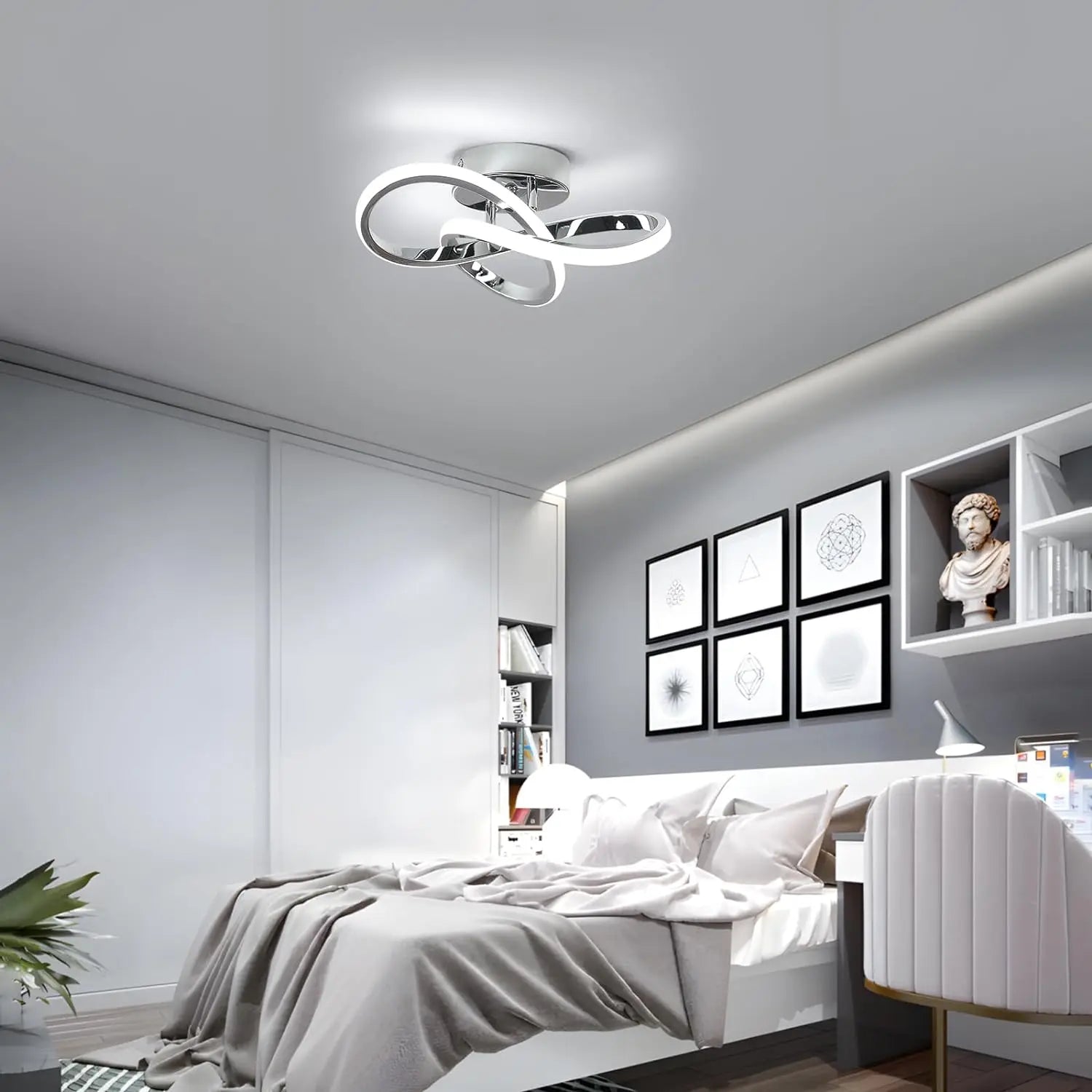 Modern Ceiling Light,6500K Cool White Led Ceiling Light Fixture,Curved Design Ceiling Lamp for Hallway Entryway