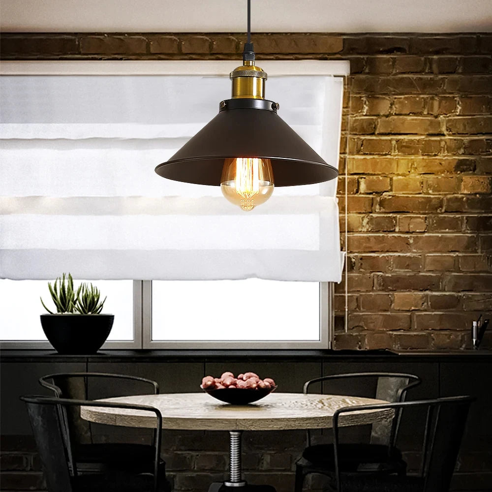 Vintage Pendant Light, Simple Hanging Ceiling Lamp,Retro Chandelier with Ø22cm Lamp Shade （Bulb not included）