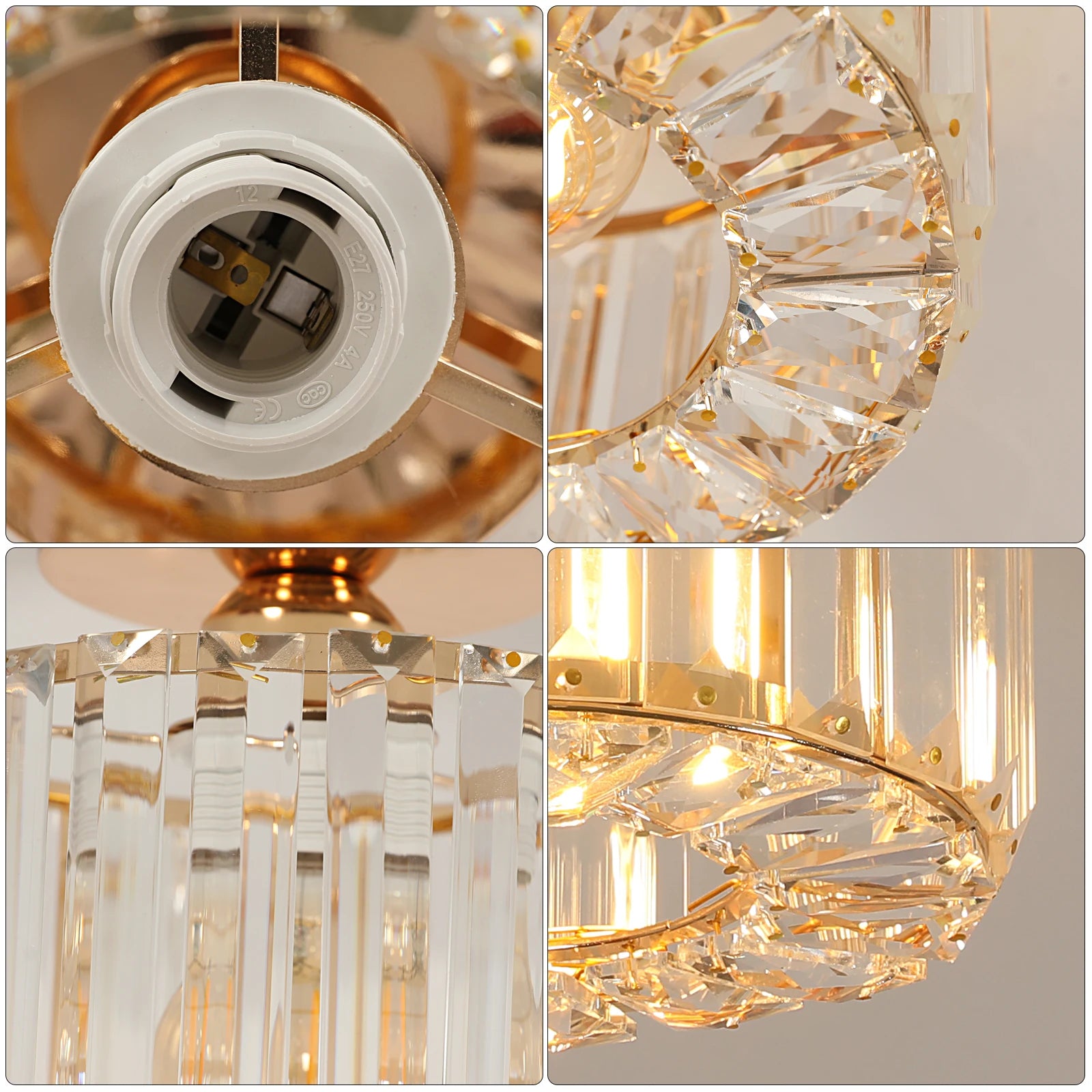 Luxury Gold Crystal Ceiling Light Semi Flush Mount Ceiling Lamp No Bulb Included Modern Mini Crystal Chandelier for Hallway Bedroom Entryway Decor
