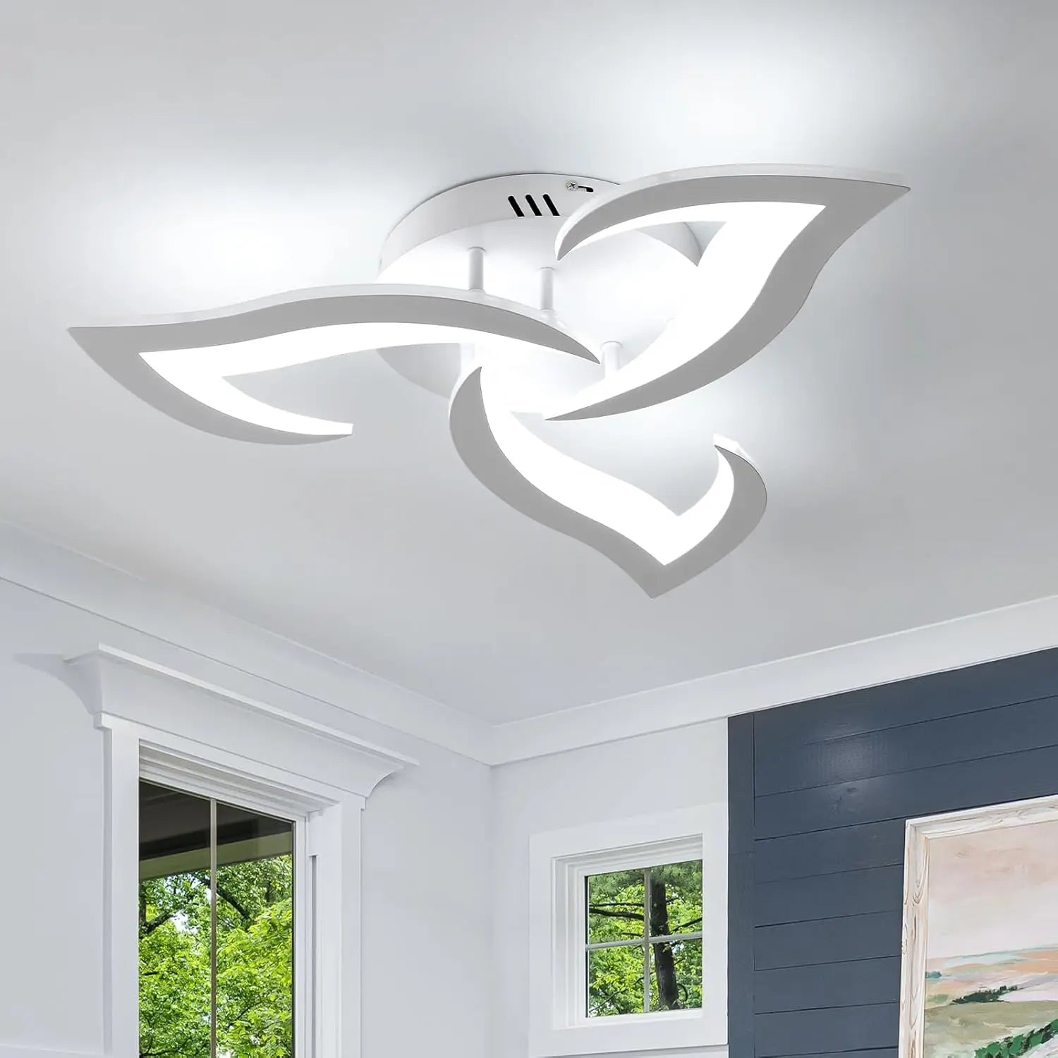 LED Ceiling Light,36W Modern Design Ceiling Lighting,3 Head Lights Living Room Ceiling Light Acrylic White Flower Fittings Ceilings for Bedroom, Kitchen,Dining Room,6500K White Light