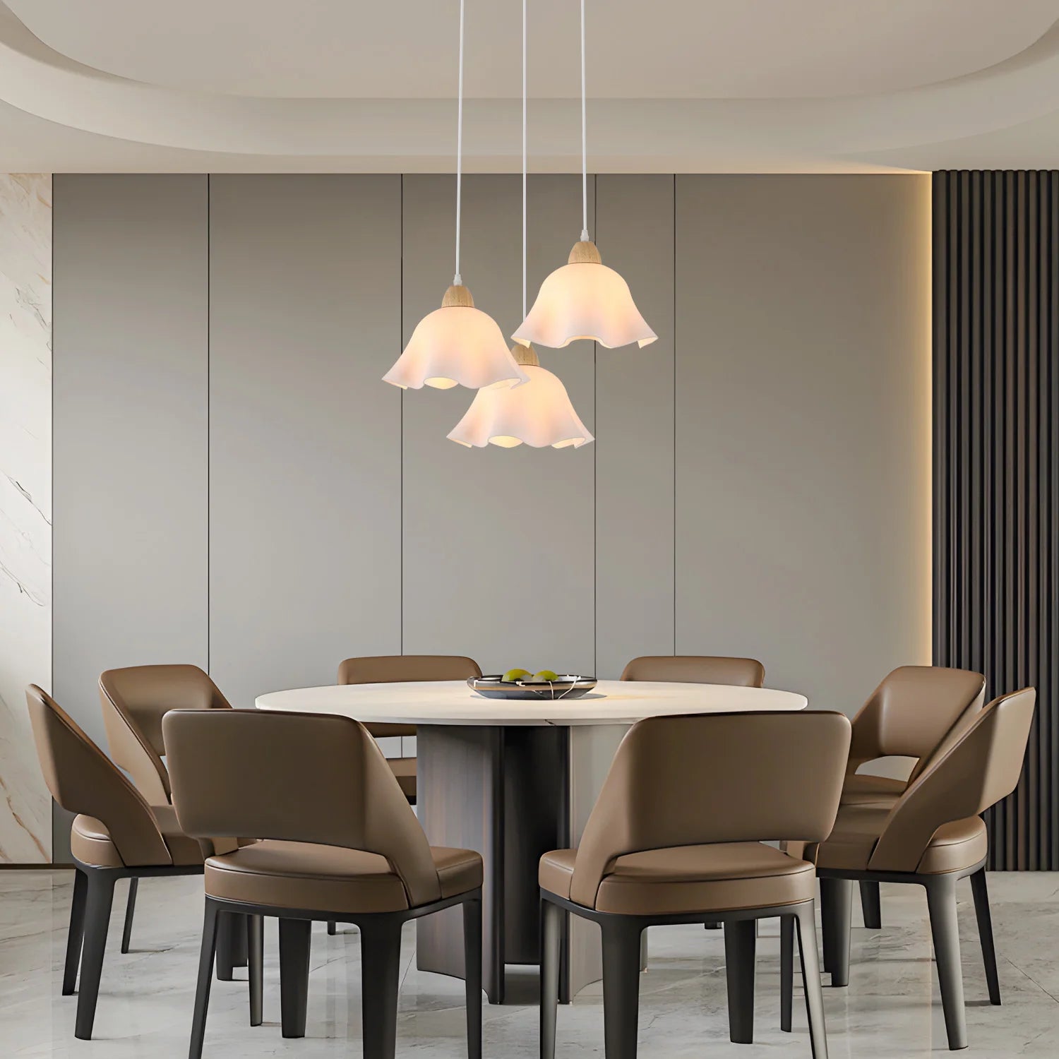 3-Head Pendant Lamps,Flower-Shaped Chandelier Retro Wooden Ceiling Light Flower Design E27 Base Lighting (Bulb not included）