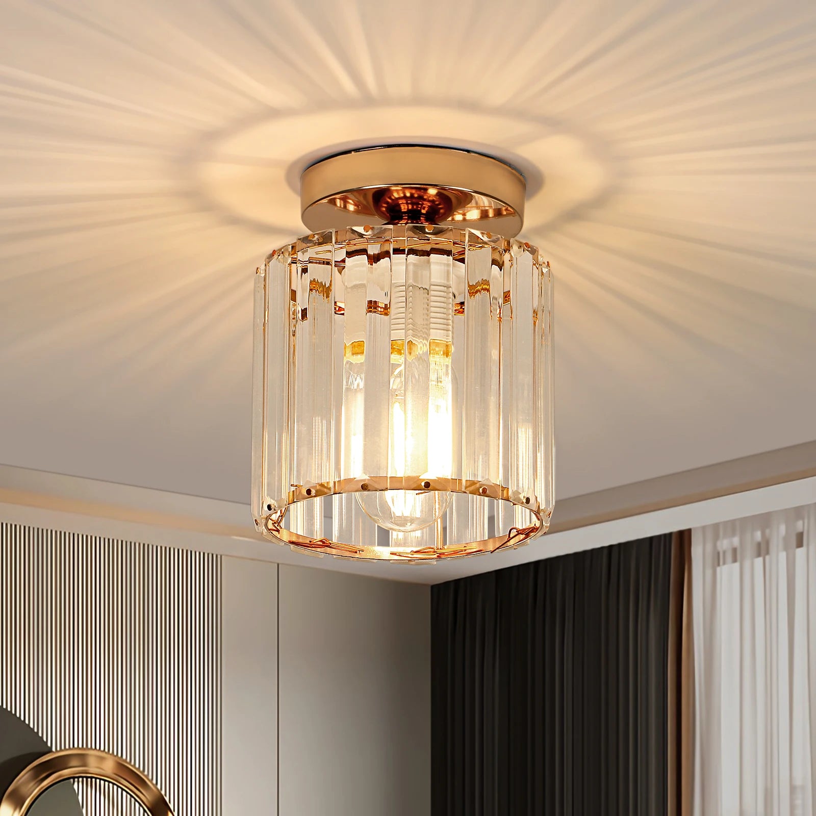 Modern Ceiling Light,Mini Crystal Chandelier,Close-to-Ceiling Lighting Fixture For Dining Room,E27 Base (Bulb Not Included)