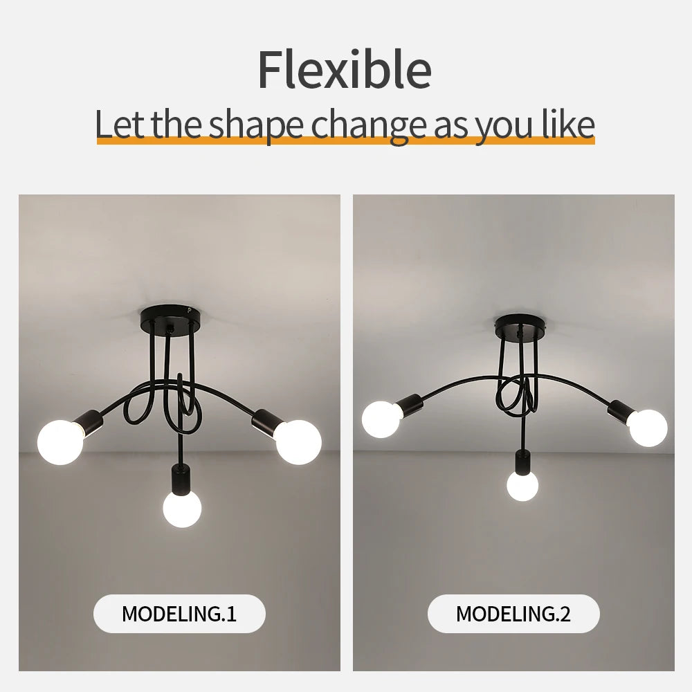 Vintage 3-head Lights Ceiling Lamp,Artistic Lines Iron Chandelier for Living Room Restaurant (Bulbs  not Included)