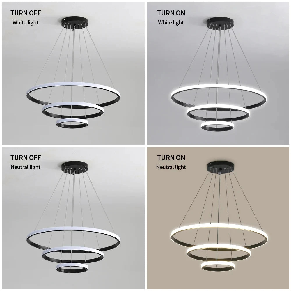 Hanging 3 Ring LED Chandelier,Modern led Chandeliers Lighting Dimmable 3000K/4500K/6500K Contemporary Chandeliers