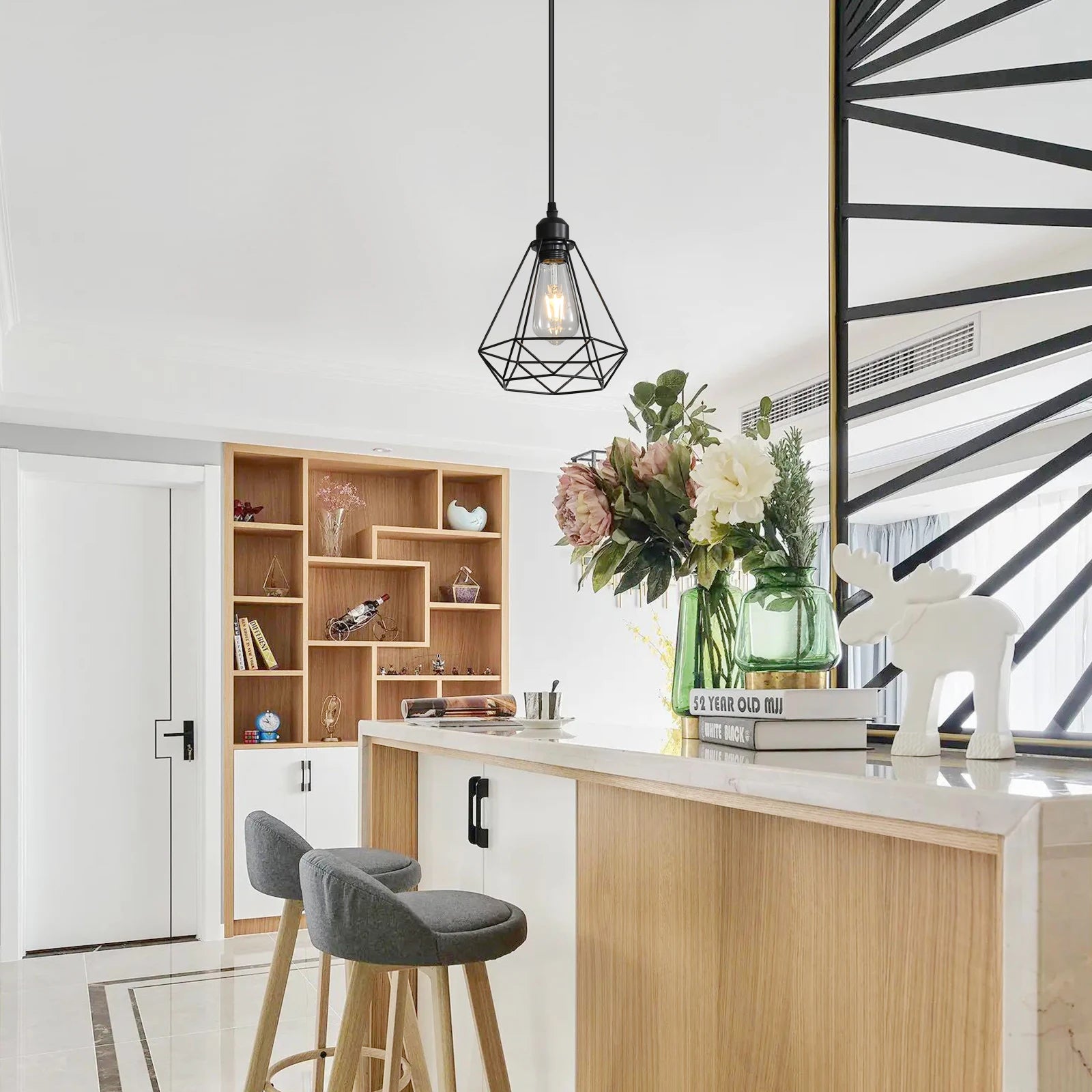Industrial Pendant Light,E27 Vintage Metal Pendant Light Black Cage Lamp Retro Ceiling Light Shade（Bulb not included）