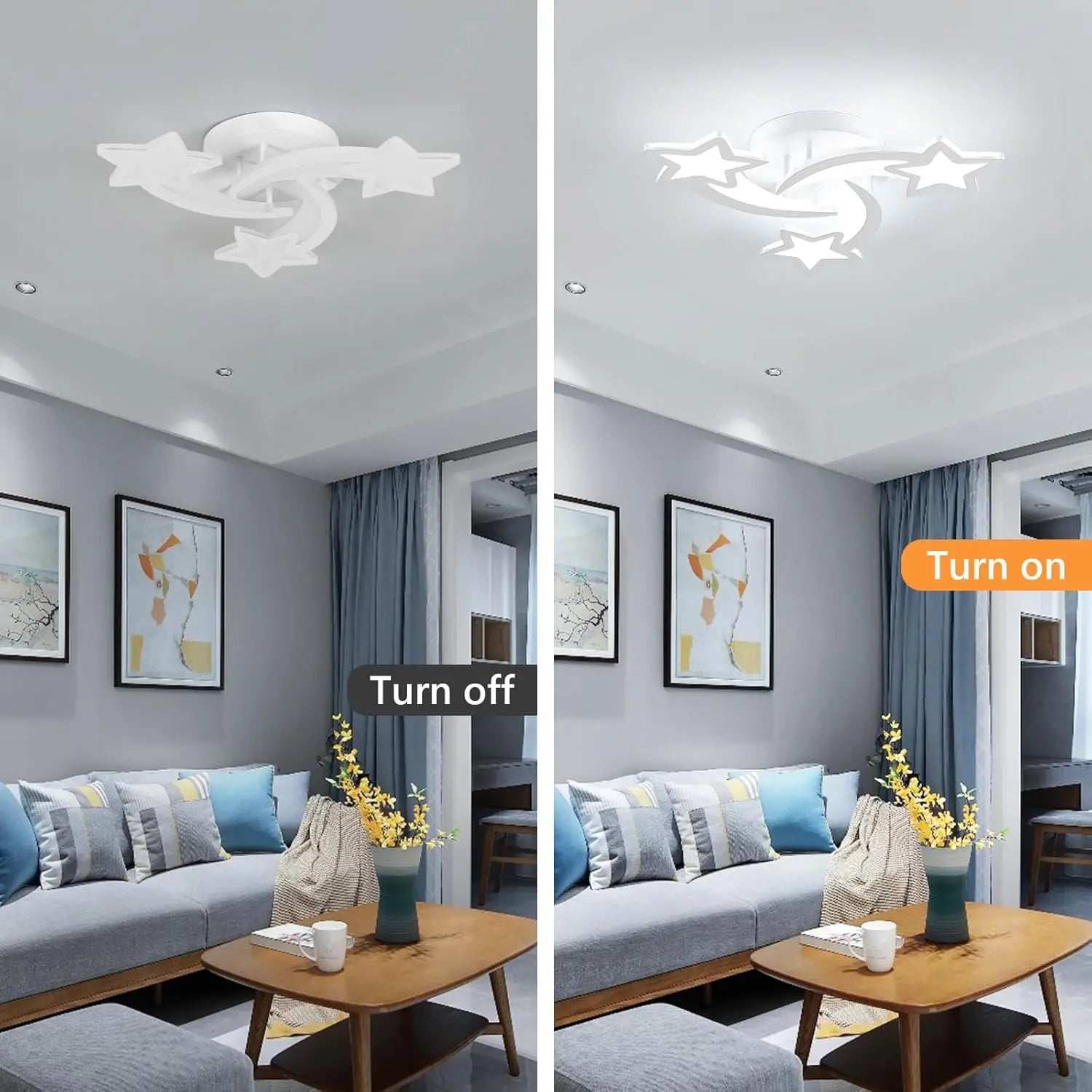 LED Ceiling Light With Remote Control,Star Shapes Lamp,30W 3000LM Ceiling Light,3000K - 6500K Dimmable Bedroom Chandelier,Living Room