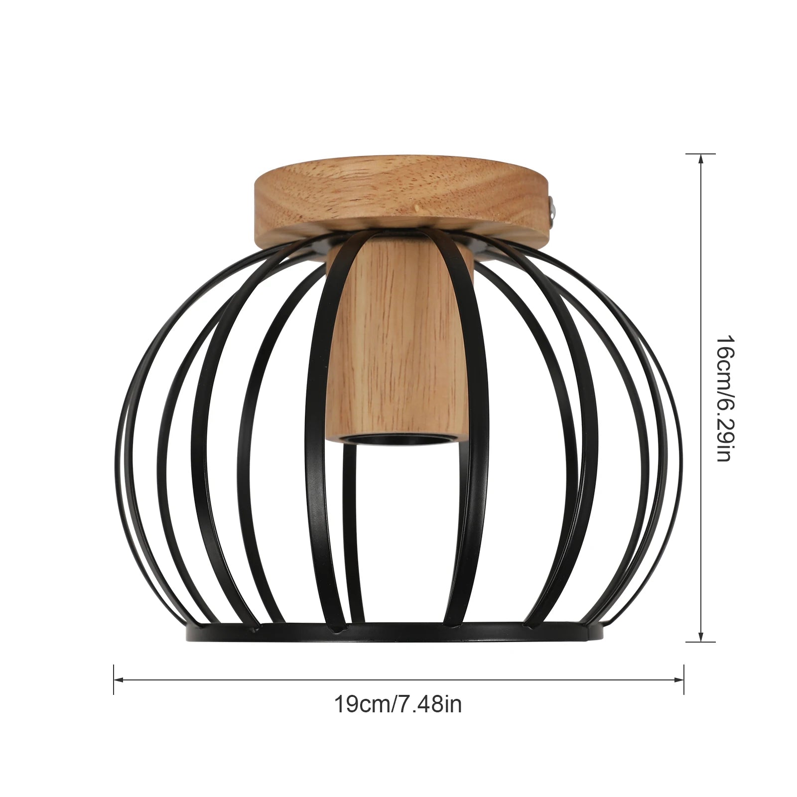 Vintage Ceiling Light,E27 Socket Retro Geometric Ceiling Lampshade Metal Cage for Hallway,Attic, Balcony, Diameter 19cm,Black（Bulb Not Included）