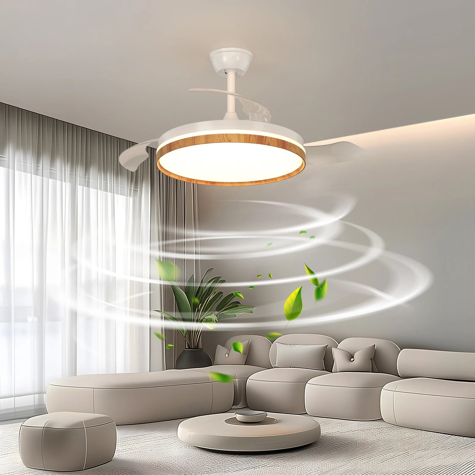 Dimmable Ceiling Fans Light,36W Ultra-Thin Fan Light With Remote Control 3000K/4500K/65000K,6 Speeds For Living Room