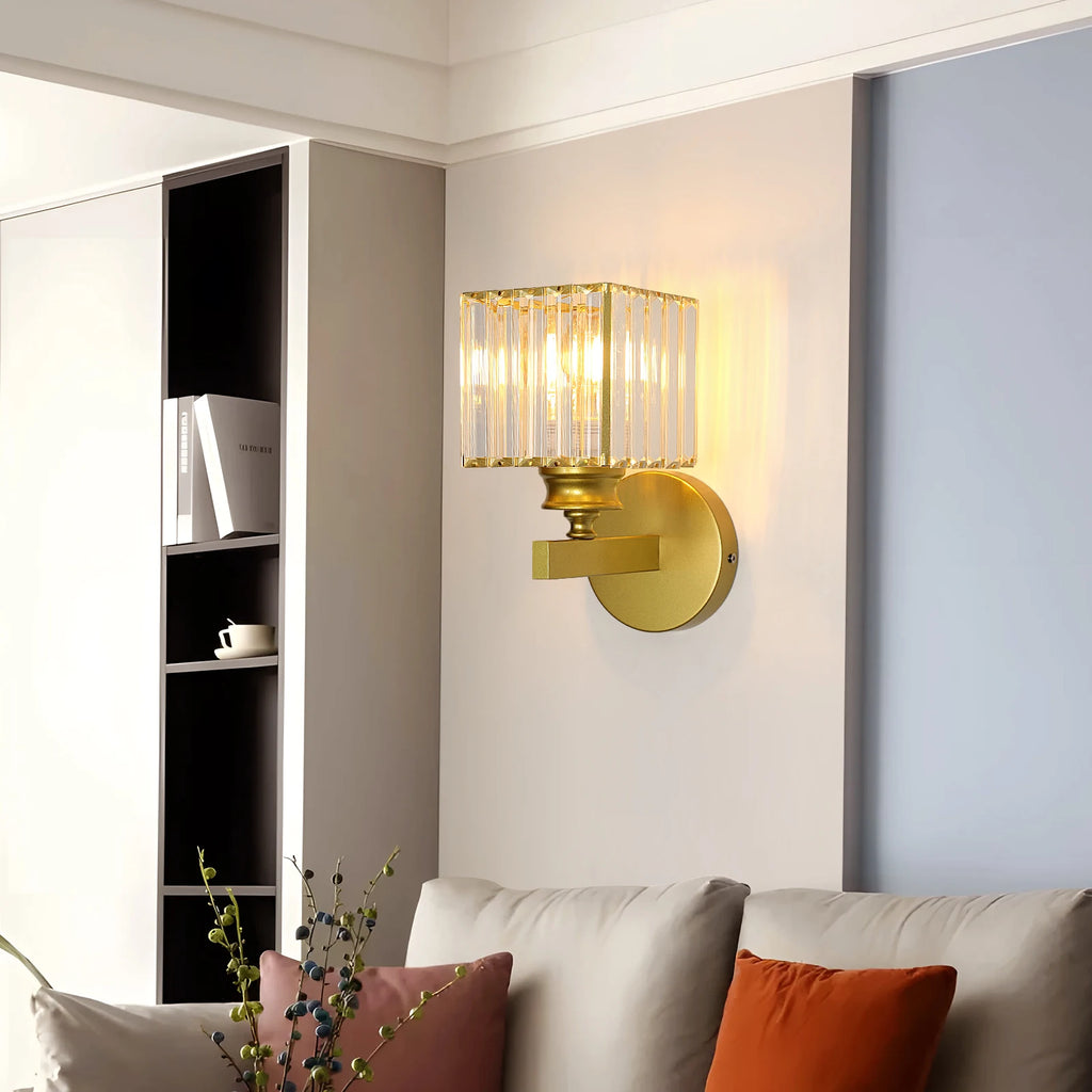 Modern Crystal Wall Sconce,E27 Golden Crystal Wall Lamp,For Bedside Bedroom Corridor Lighting（Bulb not included）