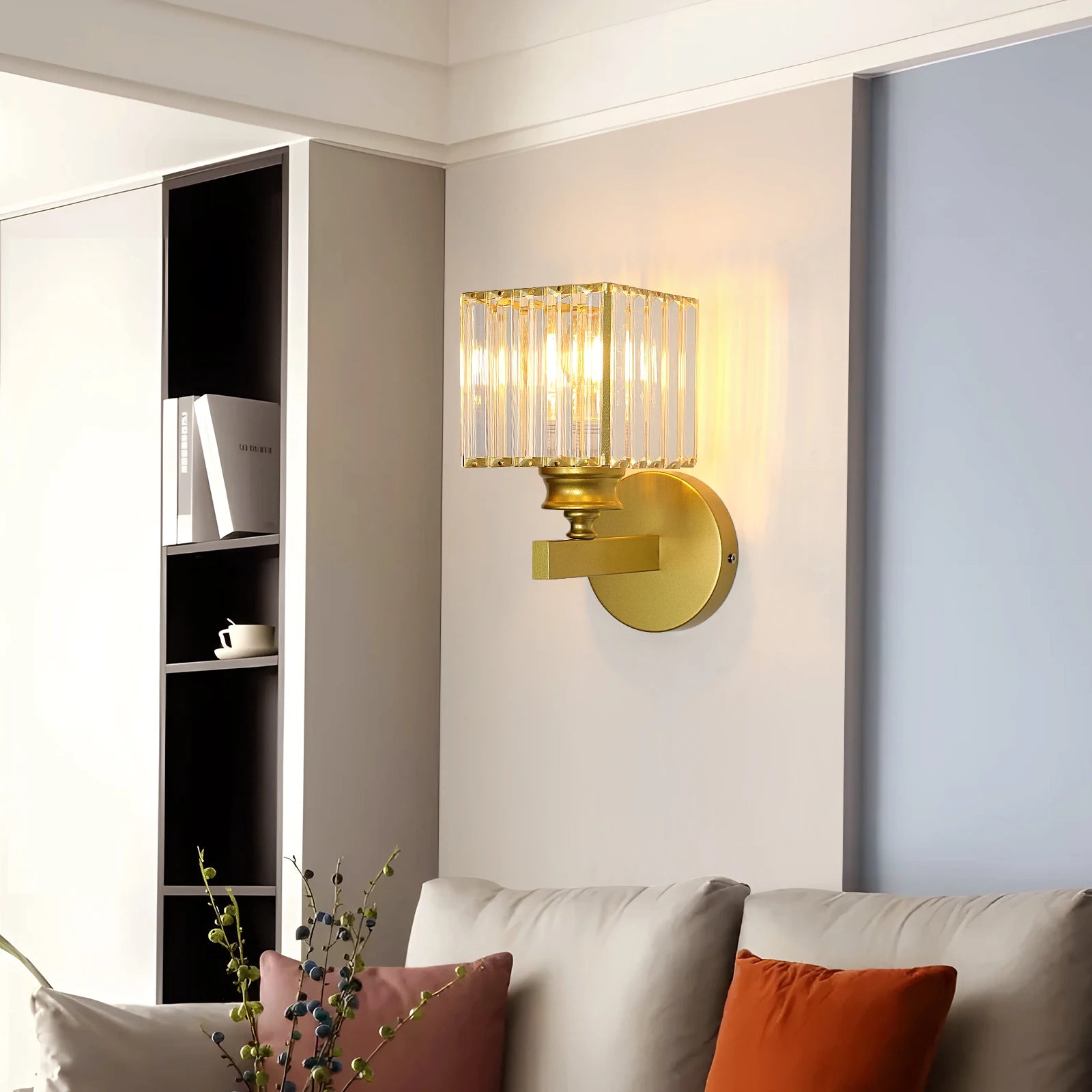 Modern Crystal Wall Sconce,E27 Golden Crystal Wall Lamp,For Bedside Bedroom Corridor Lighting（Bulb not included）