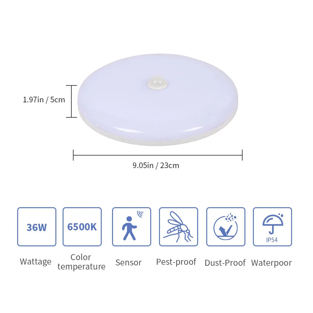 LED Ceiling Lamp Motion Activated Sensor Pure 36W Non-dimmable for Hallway Bedroom,Cold White Light 6500K