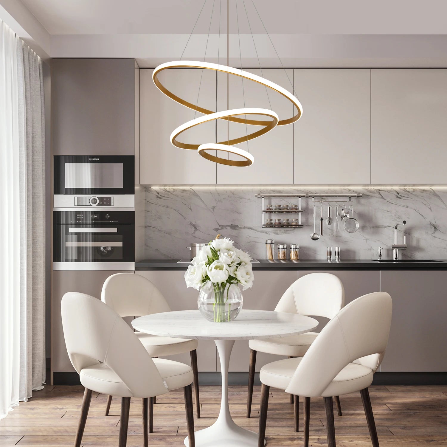 Dimmable Led Chandelier,Modern 40W 3 Rings Dimmable LED Chandeliers Light Fixture Pendant Light for Dining Room