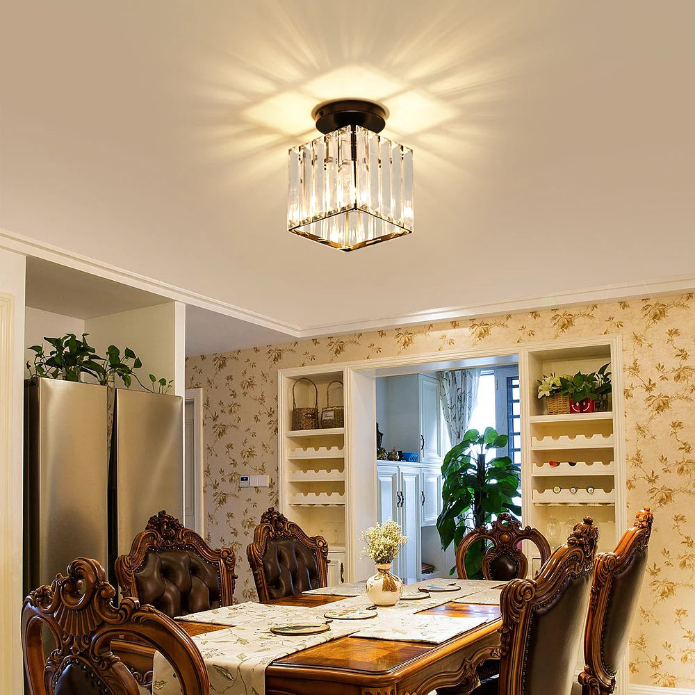Crystal Ceiling Light,Close-to-Ceiling Lighting Fixture,For Hallway,Kitchen Island,Dining Room,E27 Base(Bulb Not Included)