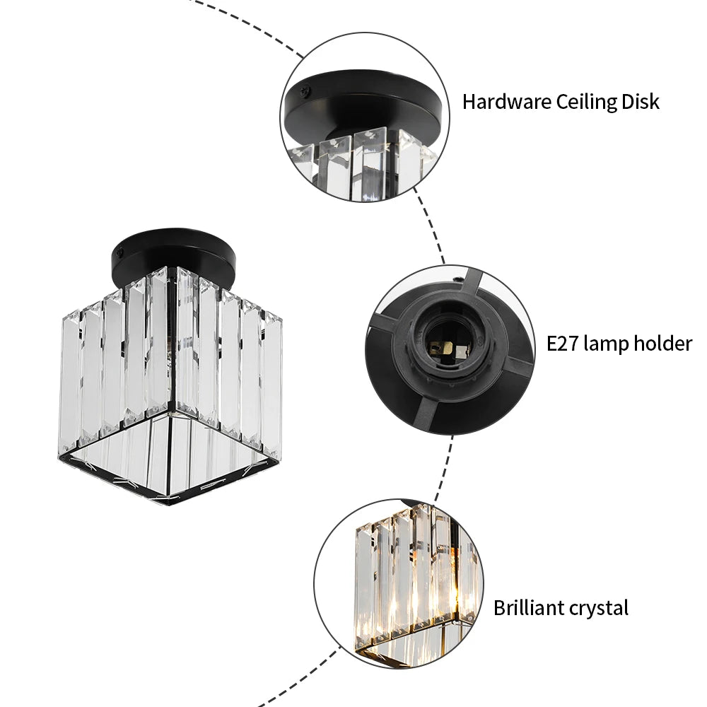 Crystal Ceiling Light,Close-to-Ceiling Lighting Fixture,For Hallway,Kitchen Island,Dining Room,E27 Base(Bulb Not Included)