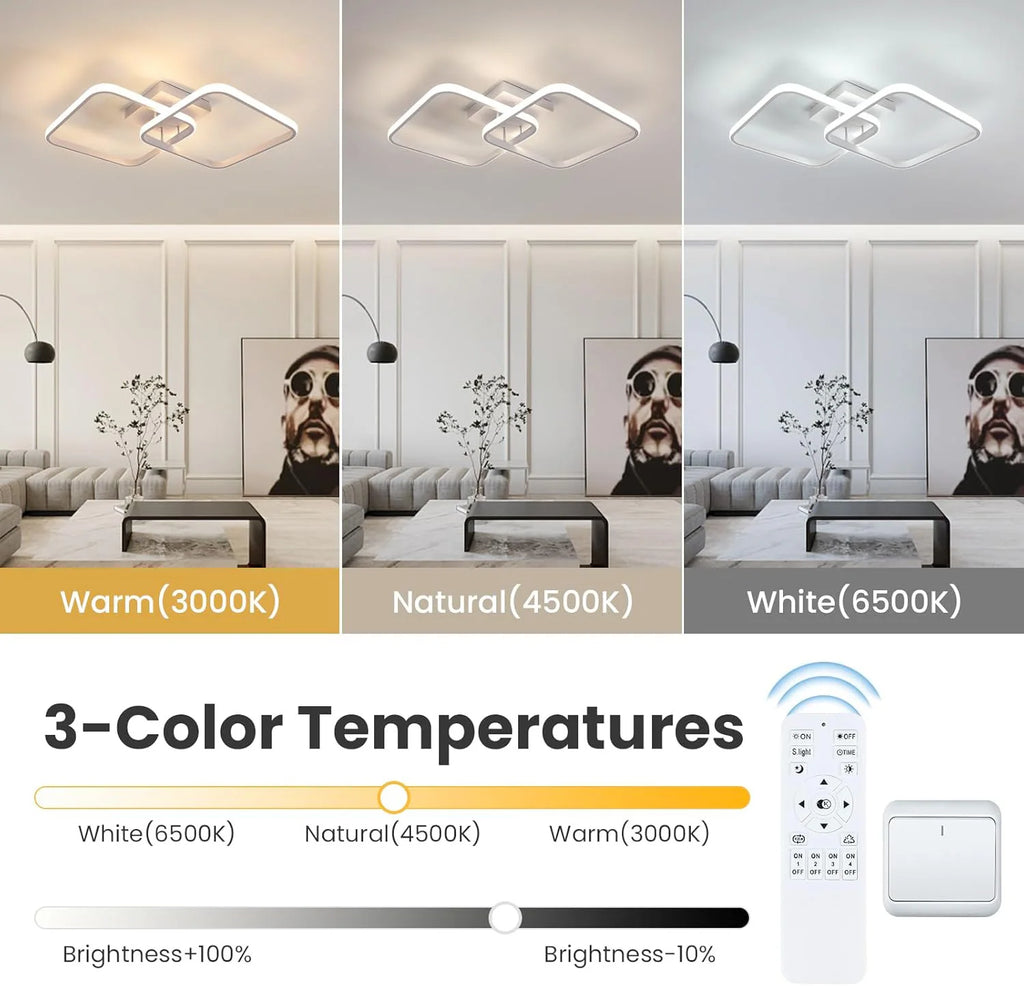 LED Ceiling Light Dimmable,50W 4500LM LED Chandelier Ceiling with Remote Control 3000K-6500K,Square Ceiling Light Modern Bedroom for Kitchen Living Room Hallway