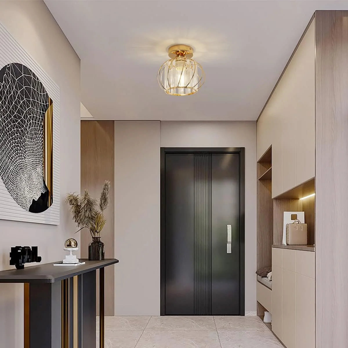 Crystal Ceiling Light,Close-to-Ceiling Lighting Fixture,For Hallway,Kitchen Island,Dining Room,E27 Base(Bulb Not Included)