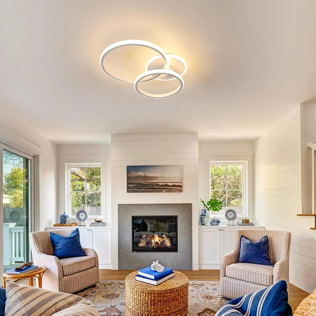 Modern 3 Rings 42W LED Ceiling Light Warm White 3000K Non-Dimmable Flush Mount Ceiling Lamp for Living Room Bedroom Home Decor