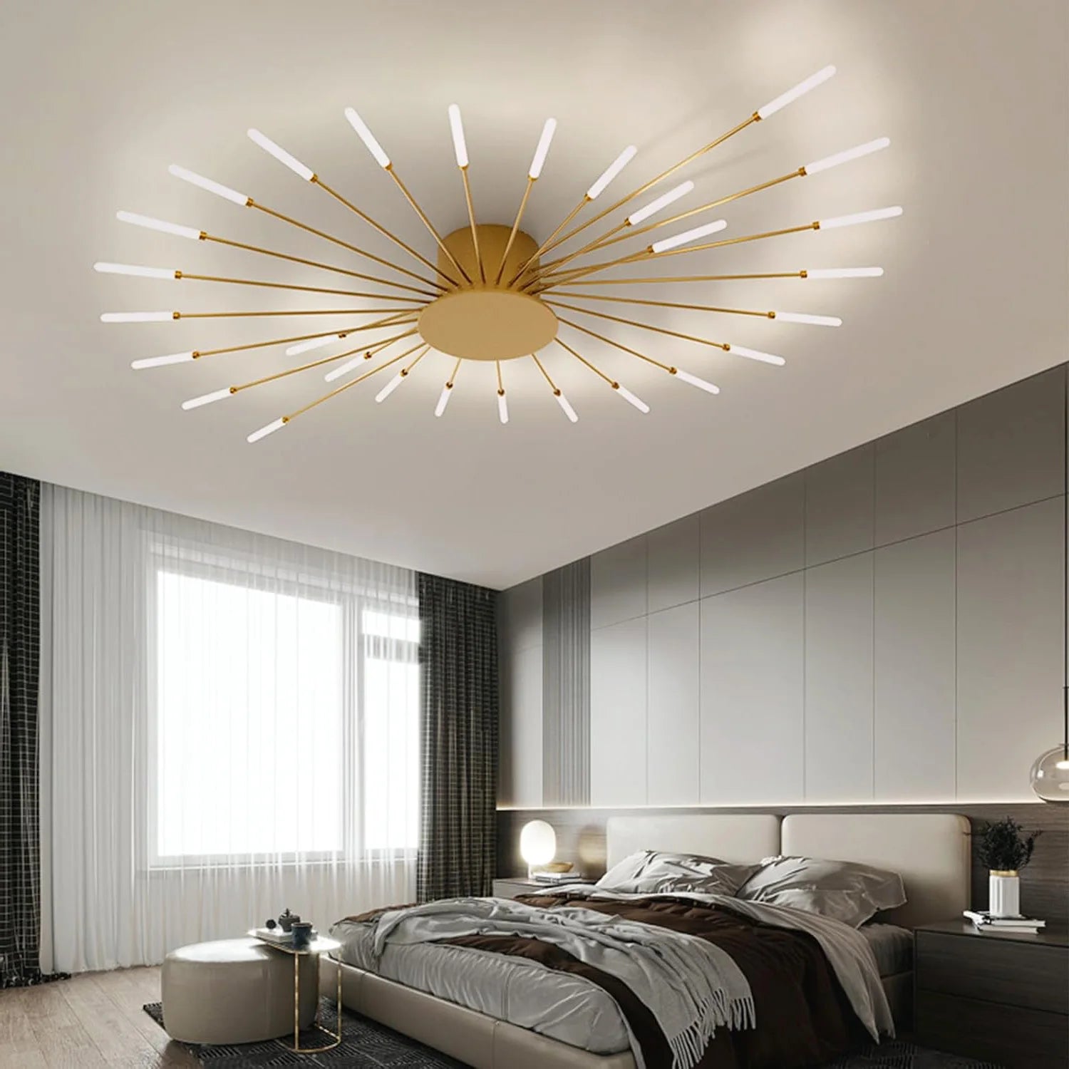 Modern Flower Shape Ceiling Lamp,Flush Mount Metal Acrylic Firework Petal LED Lighting Fixture for Dining Room ,Neutral Light