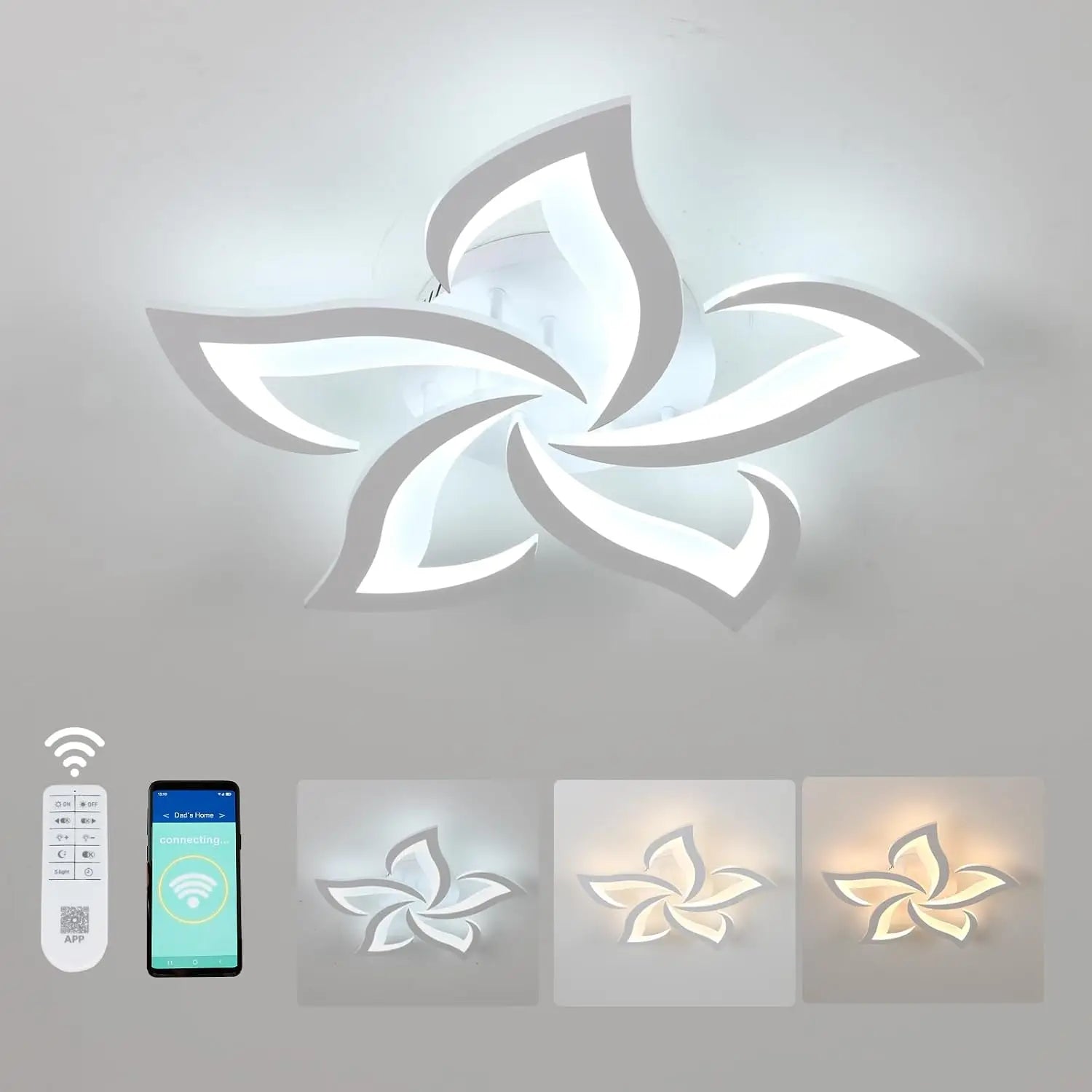 Dimmable LED Ceiling Light,Modern Ceiling Lamp With Remote Control,Creative Petal Ceiling Light For Living Room 3000K-6500K