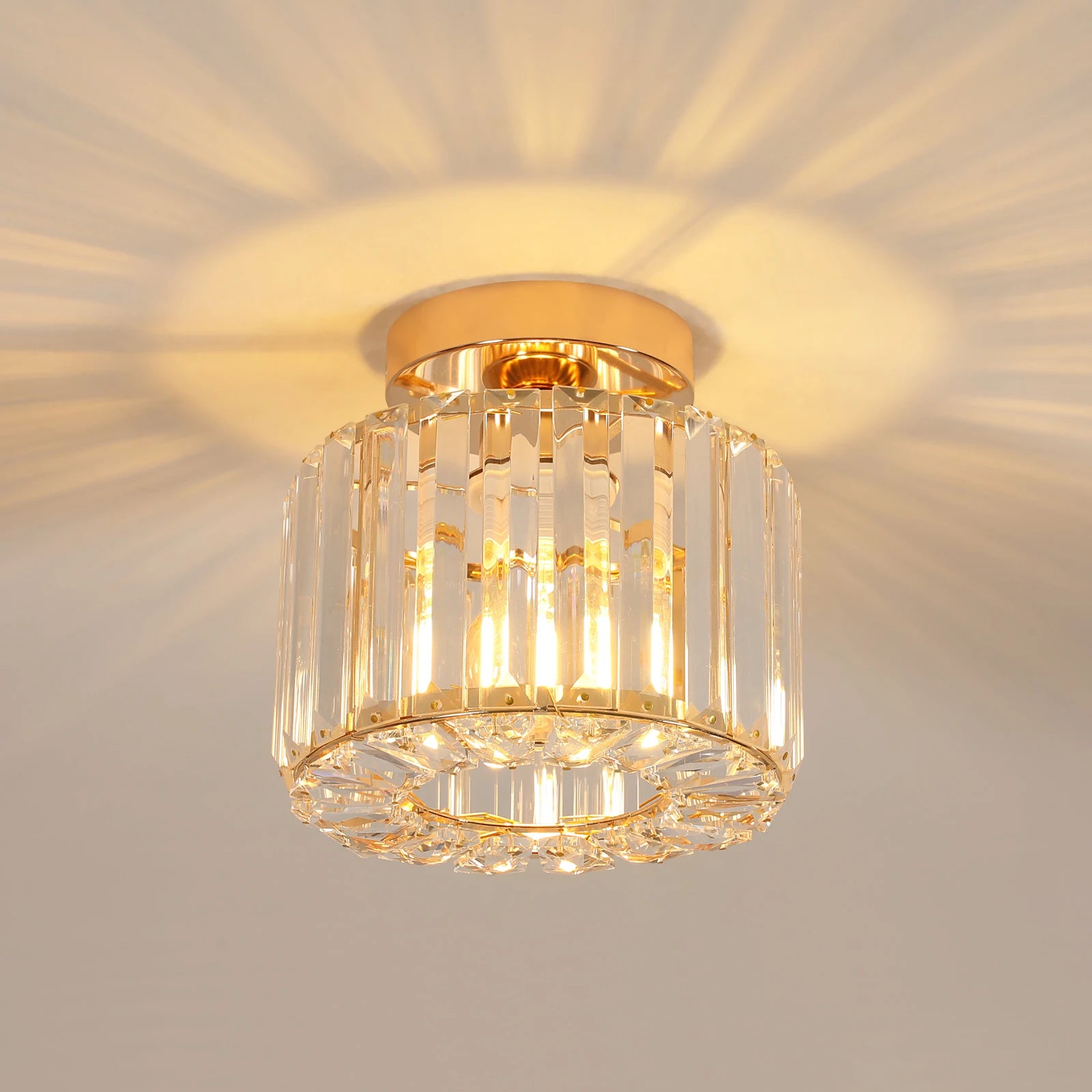 Luxury Gold Crystal Ceiling Light Semi Flush Mount Ceiling Lamp No Bulb Included Modern Mini Crystal Chandelier for Hallway Bedroom Entryway Decor