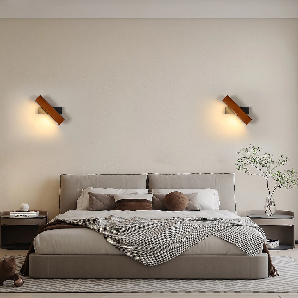 Indoor Wall Light,Modern LED Wall Lamp 360° Rotatable Bedside Lamp,Wooden Wall Sconce for Bedroom Living Room Hallway, 3000K Warm White Light