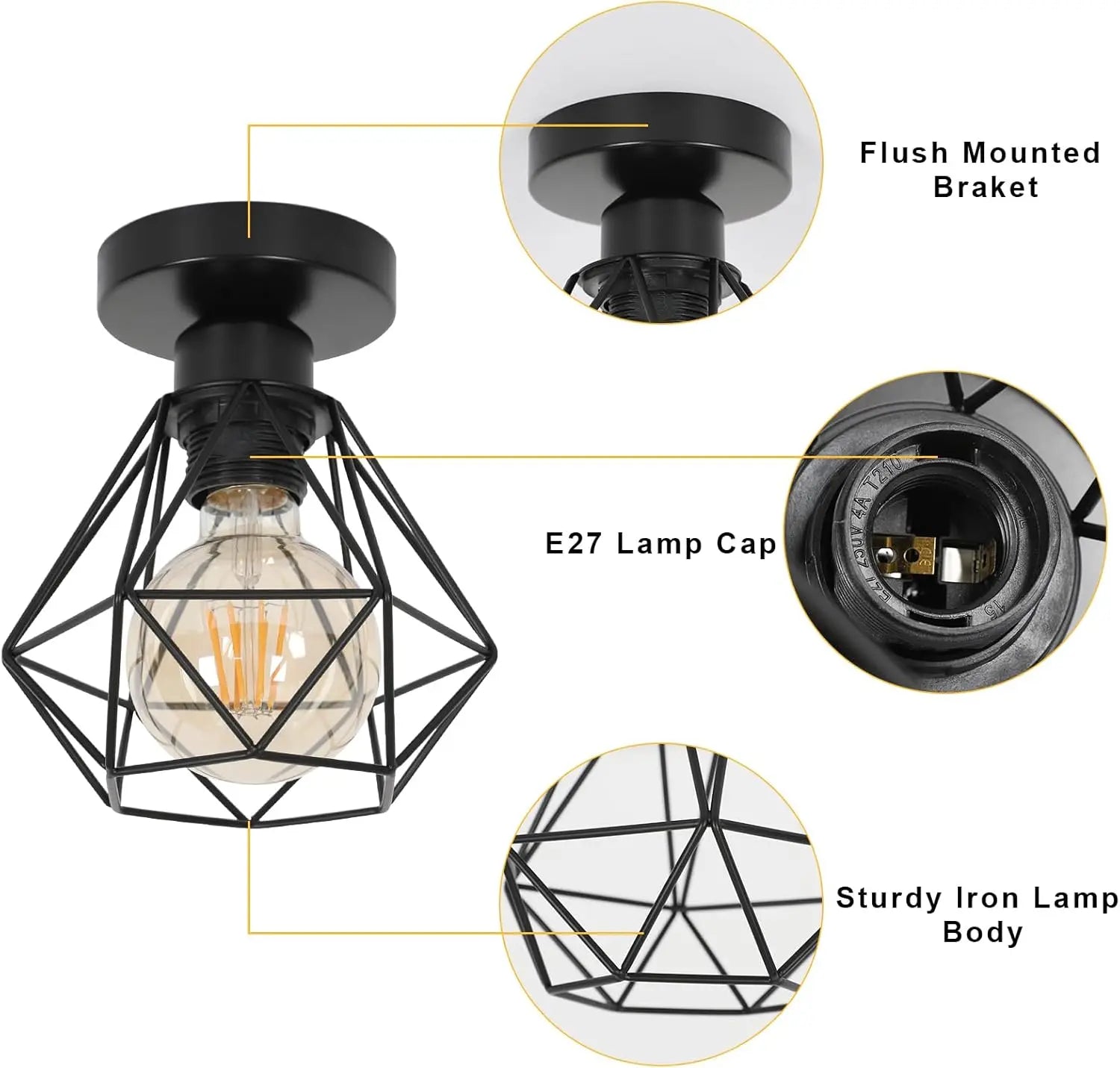 Vintage Industrial Ceiling Light,E27 Retro Lantern Pendant Design Metal Cage,Black Ceiling Lamp for Cafe Bar（Bulb not included）
