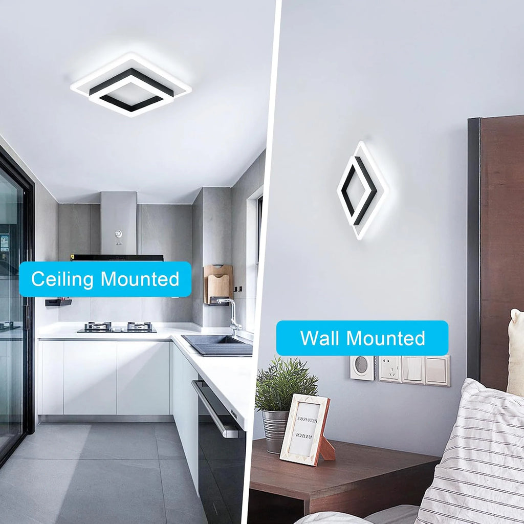 Square Ceiling Light,24W Super Bright Modern LED Ceiling Lamp,White Light 6500K LED Ceiling Lights for Bedroom, Office,  Living Room