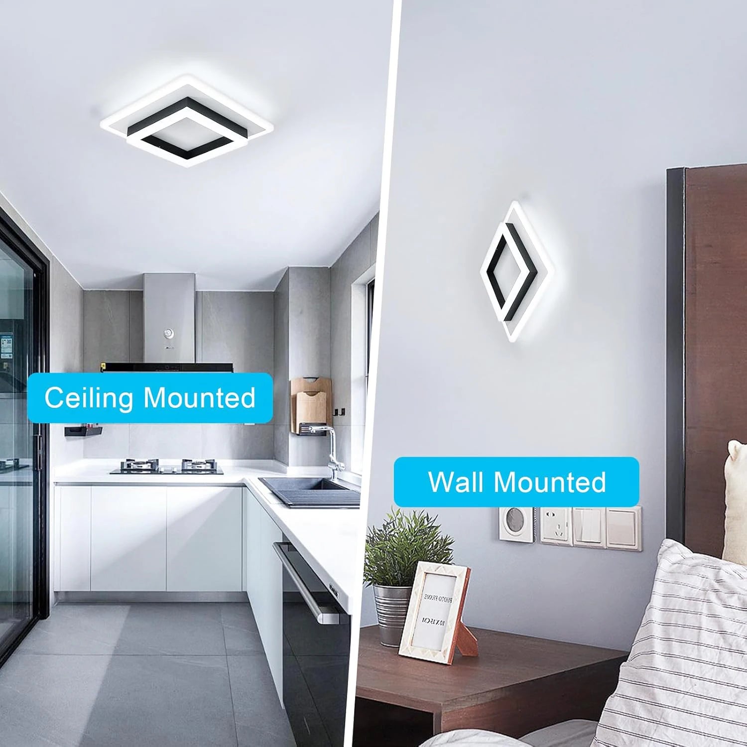 Square Ceiling Light,24W Super Bright Modern LED Ceiling Lamp,White Light 6500K LED Ceiling Lights for Bedroom, Office,  Living Room