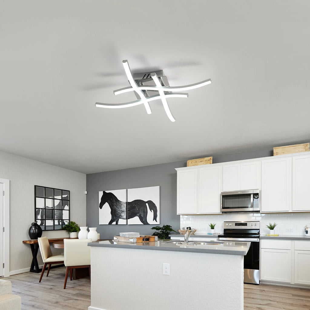 LED Ceiling Light,Curved Design Ceiling Lamp,24W 2700LM 4 Built-in Grey Light Strips,6500K Cool White Light for Bedroom