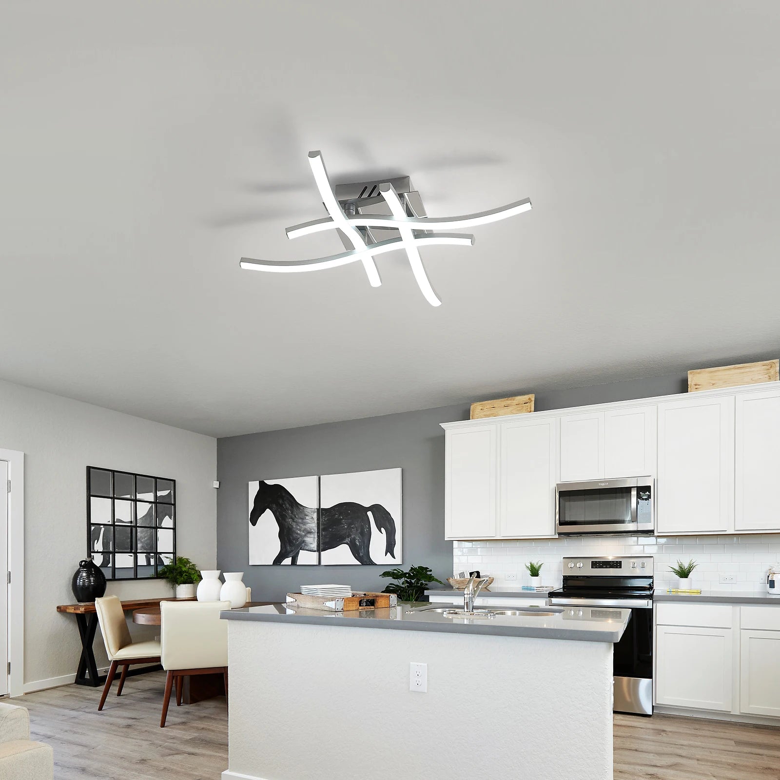 LED Ceiling Light,Curved Design Ceiling Lamp,24W 2700LM 4 Built-in Grey Light Strips,6500K Cool White Light for Bedroom