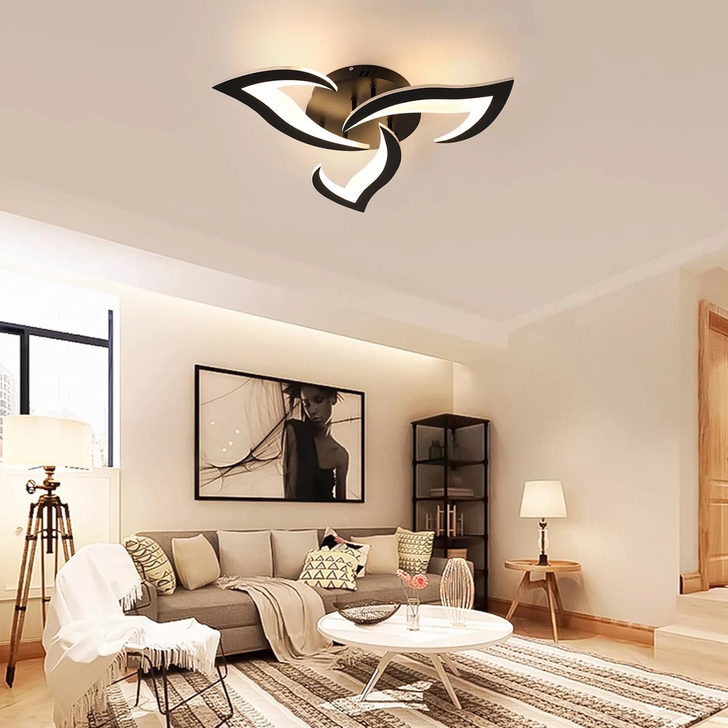 Modern Ceiling Light,35W Dimmable 3000K-6500K Ceiling Lamp Remote Control,3-Lights Flower LED Ceiling Light Fixture for Dining Room Bedroom Dinning Room