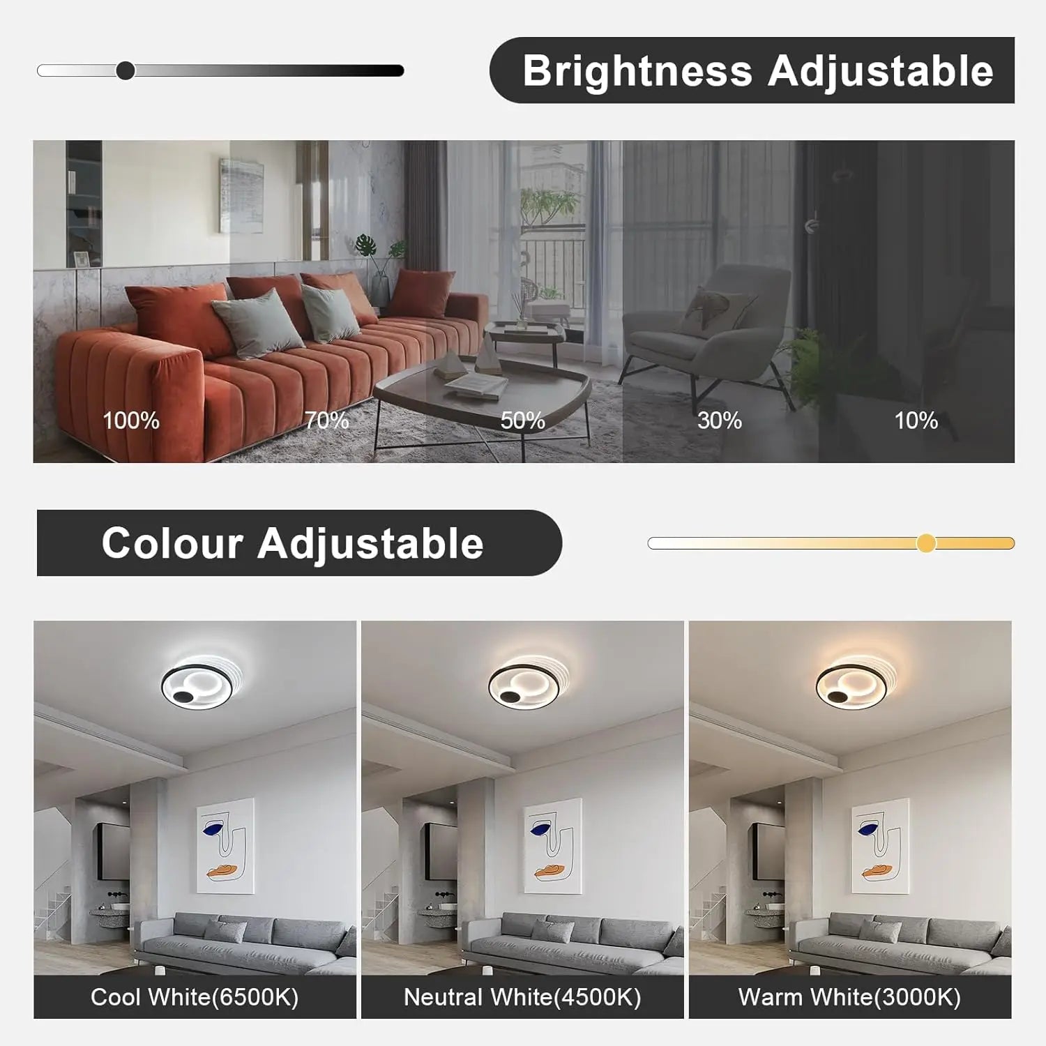 Dimmable LED Ceiling Light,31W Modern Ceiling Lamp Adjustable 3000-6500K For Living Room,Bedroom