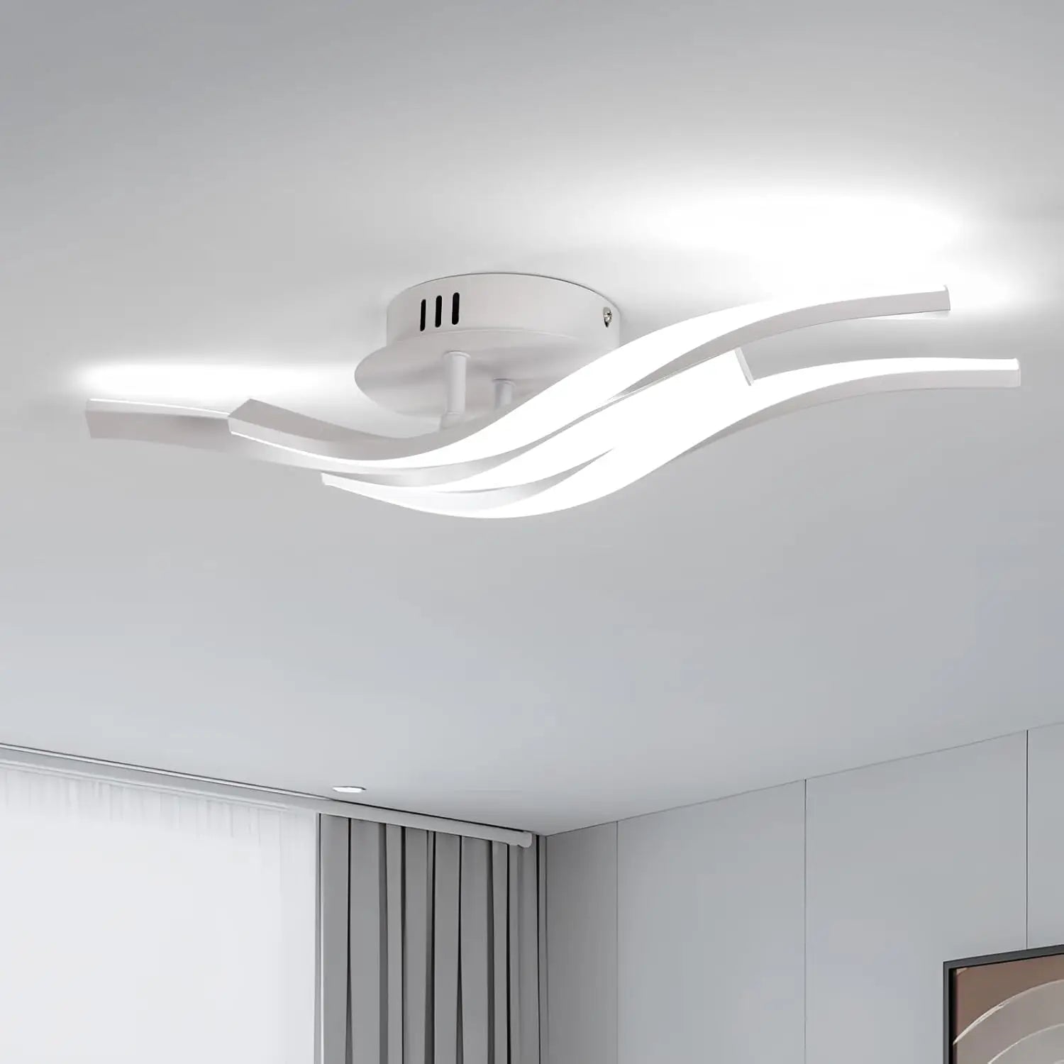 LED Ceiling Light,24W 2700LM 3-Curved Ceiling Lamp,Modern LED Lights Fixtures for Living Room Kitchen Bedroom Corridor,Cold White Light 6500K, Long 52cm