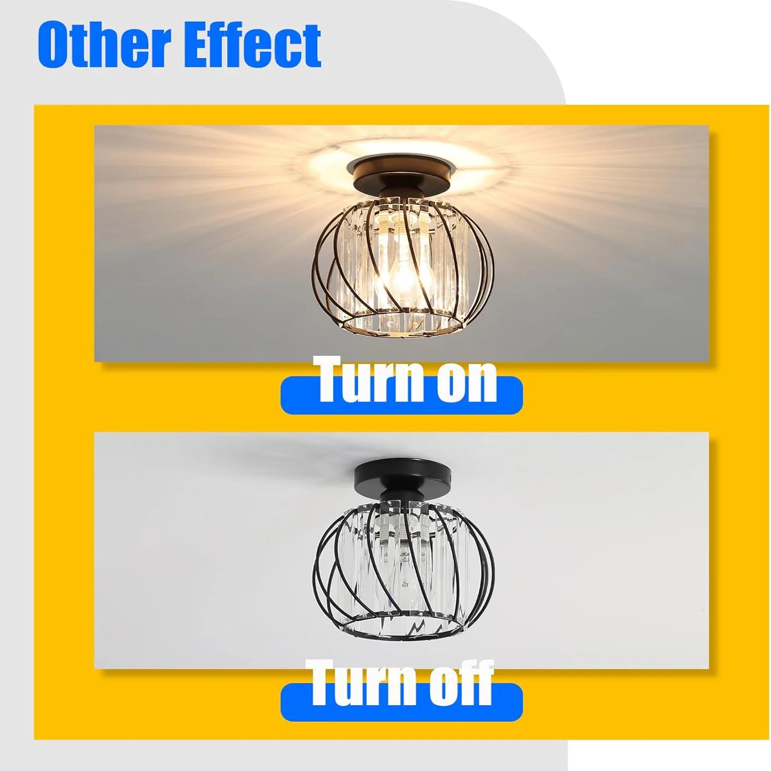 Semi Flush Mount Ceiling Light Fitting,E27 Head Crystals Ceiling Light Fixtures,For Entrance  Bedroom（Bulb not included）