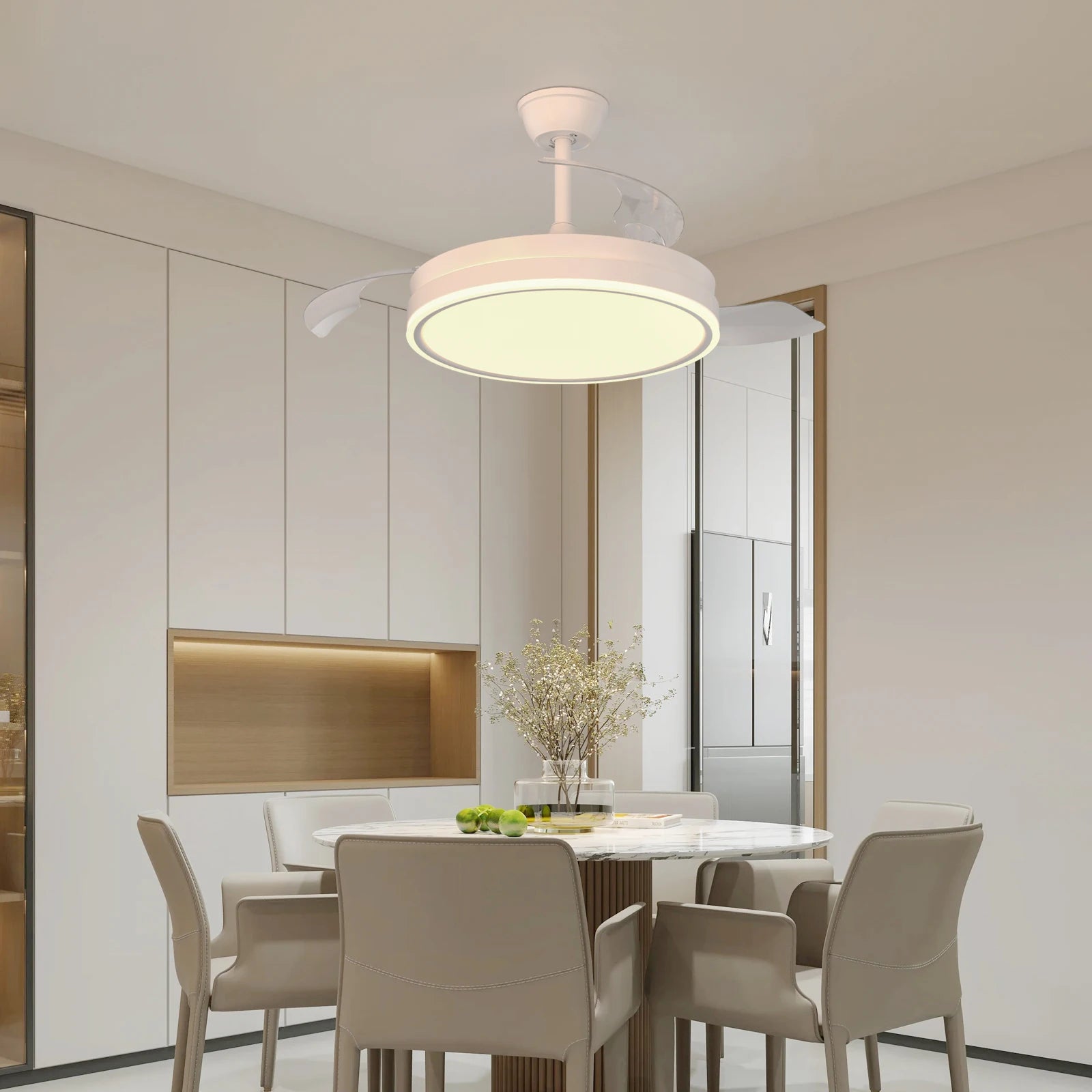 Dimmable Ceiling Fans Light,36W Ultra-Thin Fan Light With Remote Control 3000K/4500K/65000K,6 Speeds For Living Room