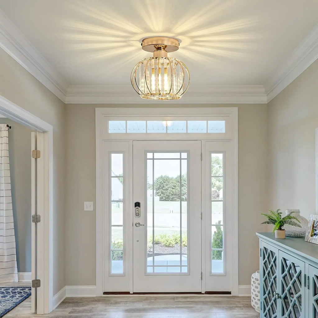 Semi Flush Mount Ceiling Light Fitting,E27 Head Crystals Ceiling Light Fixtures,For Entrance  Bedroom（Bulb not included）
