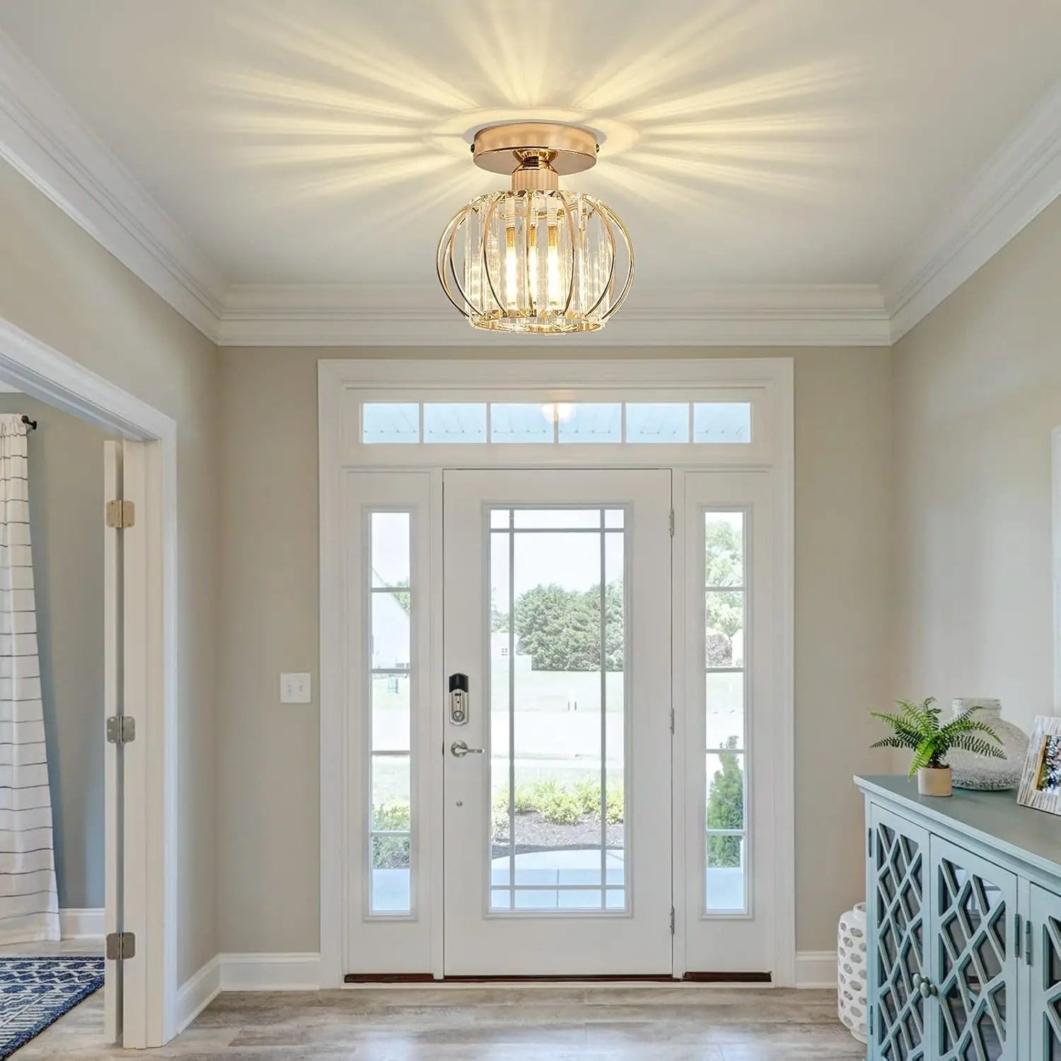 Semi Flush Mount Ceiling Light Fitting,E27 Head Crystals Ceiling Light Fixtures,For Entrance  Bedroom（Bulb not included）
