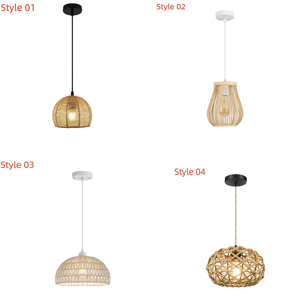 Woven Pendant Light,Boho Chandelier Light Fixture,Farmhouse Rattan Pendant Lights,For Bedroom, Farmhouse (Bulb Not Included)