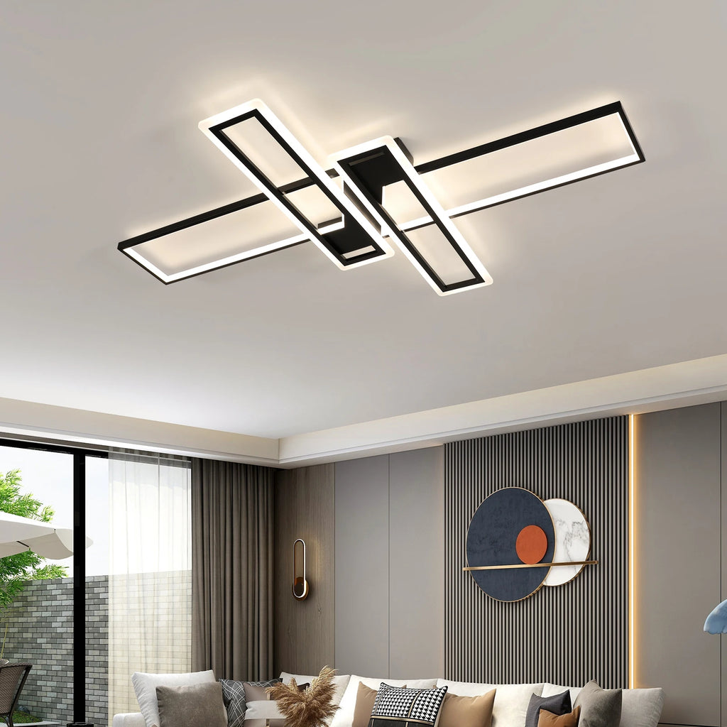 Modern Geometric LED Ceiling Ligh, 4500K Neutral White Light Non Dimmable Flush Mount Ceiling Lamp Black Linear Fixture For Living Room Bedroom Hallway Kitchen Indoor Home Lighting