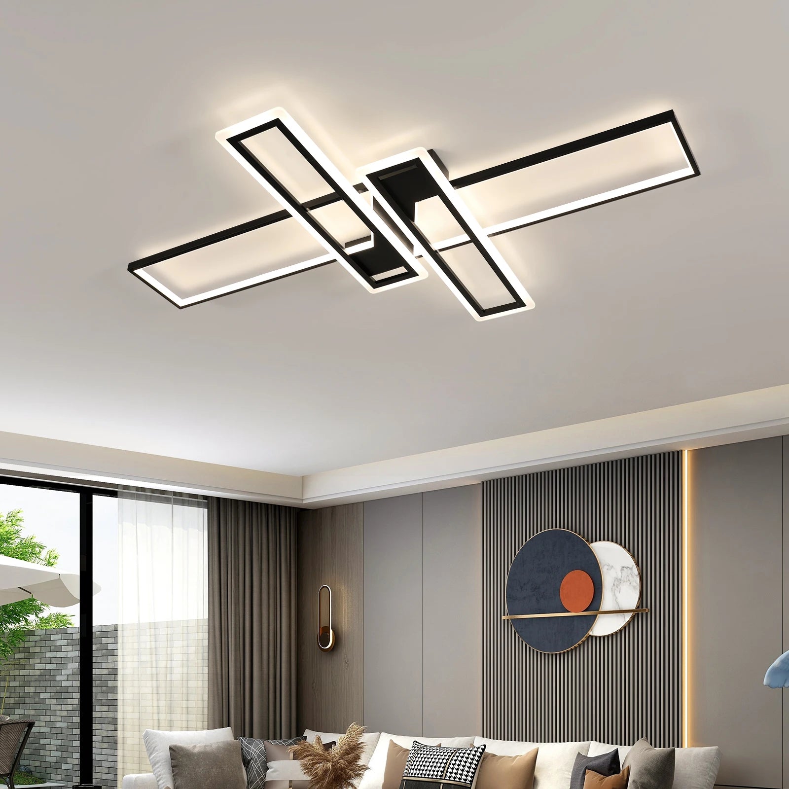 Modern Geometric LED Ceiling Ligh, 4500K Neutral White Light Non Dimmable Flush Mount Ceiling Lamp Black Linear Fixture For Living Room Bedroom Hallway Kitchen Indoor Home Lighting