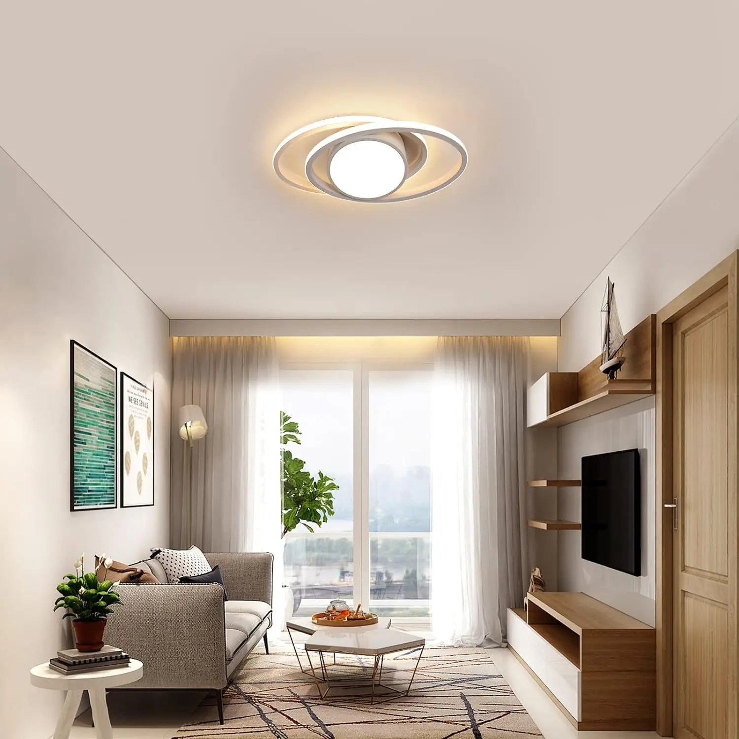 LED Ceiling Light,39W 4385LM Lighting Fixture,Round Modern Design Ceiling Lamp for Living Room Bedroom Corridor Balcony, Dia 39cm, Warm Light 3000K/White Light 6500K