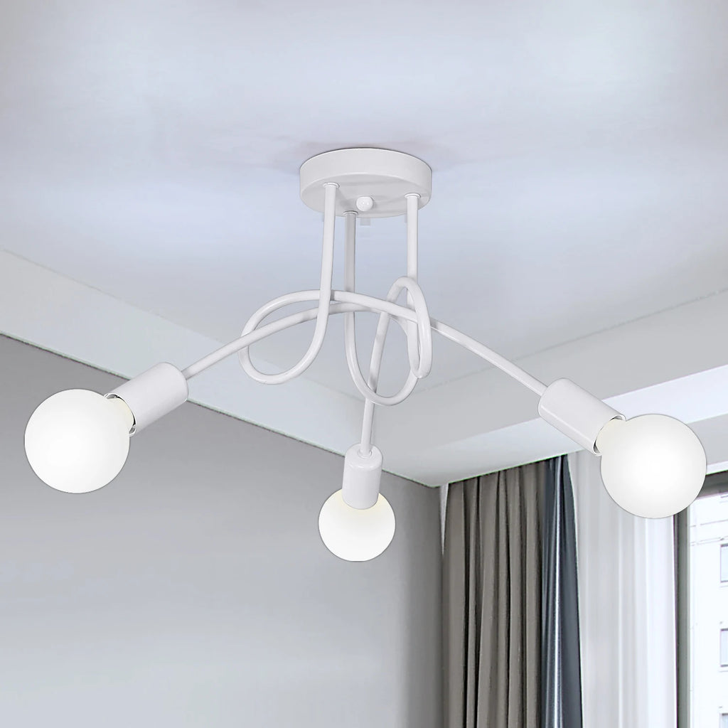 Industrial 3 Way Chandelier,Semi-Flush Mount E27 Base Metal Caged 3 Lights Ceiling Light Fixture (Bulbs not Included)